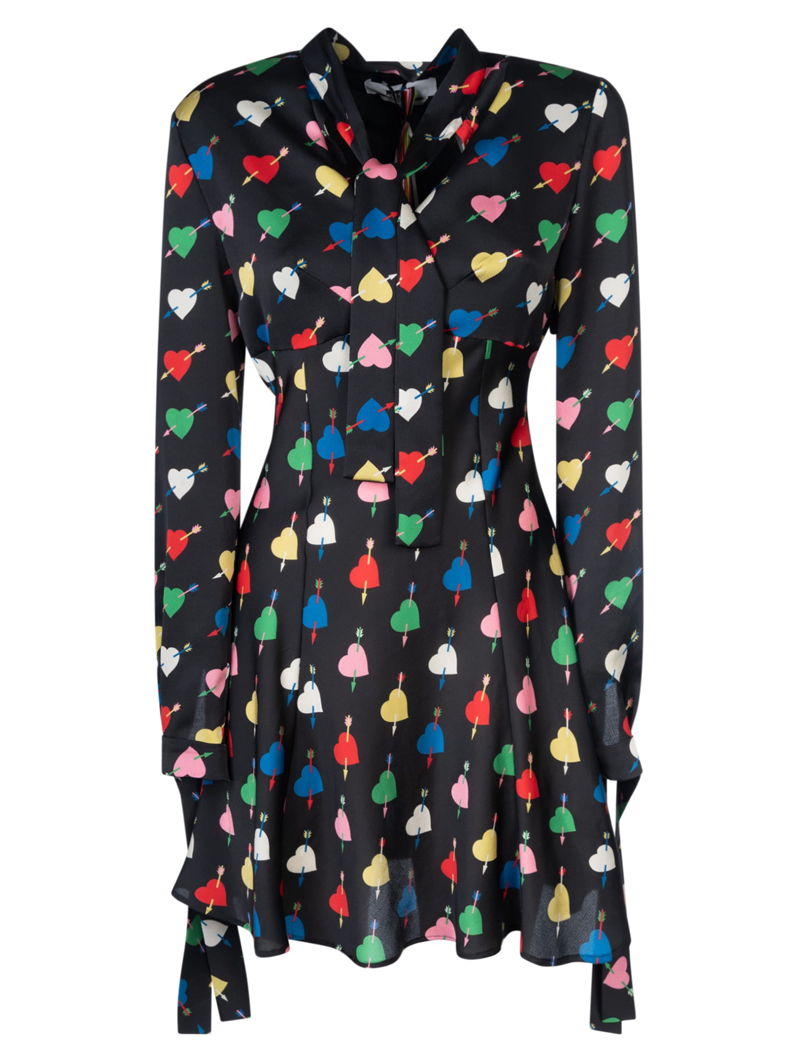 Black Mini Dress With arrowed Heart Print Motif