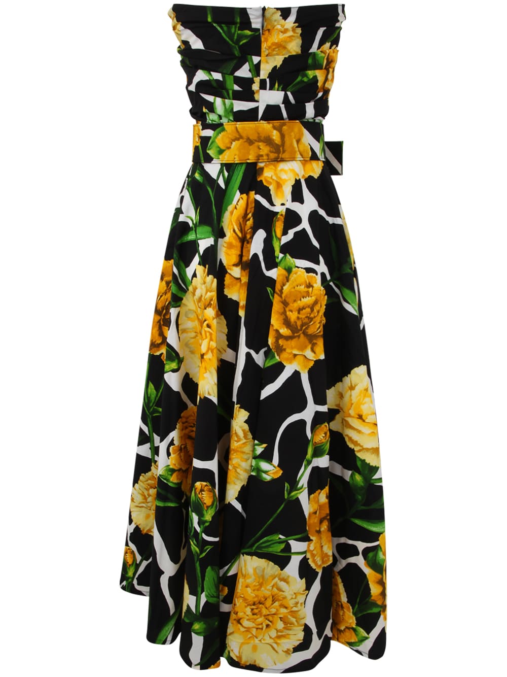 Shop Samantha Sung Carole Tube Neck Straple Sleeves Midi Dress With Carnation Giraffe Printing In Yellow