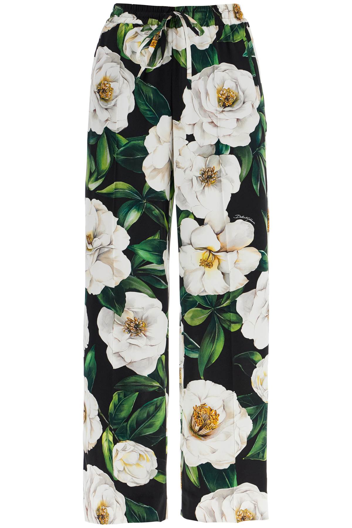 Black Silk Pants With Floral Pattern