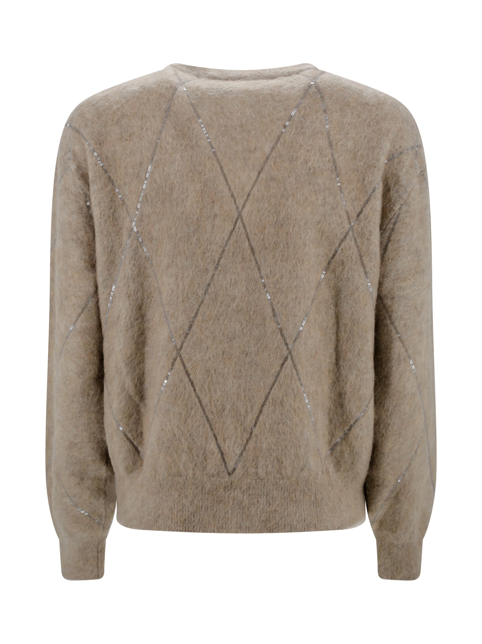 Shop Brunello Cucinelli Sequin Embellished Crewneck Knitted Jumper In Brown