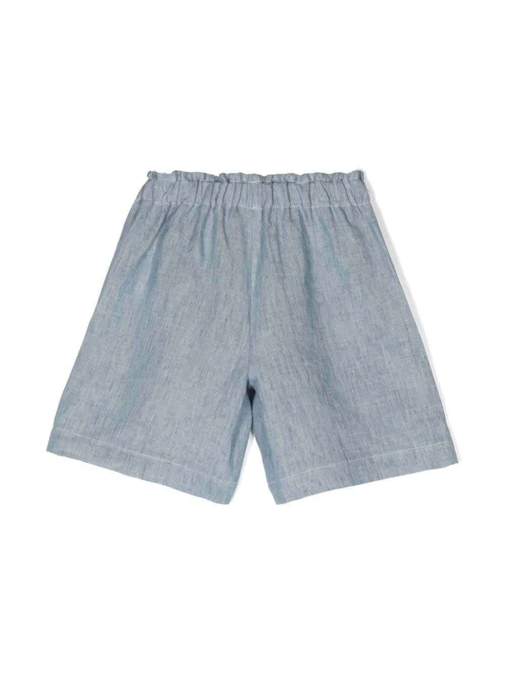 Shop Il Gufo Melange Blue Linen Bermuda Shorts