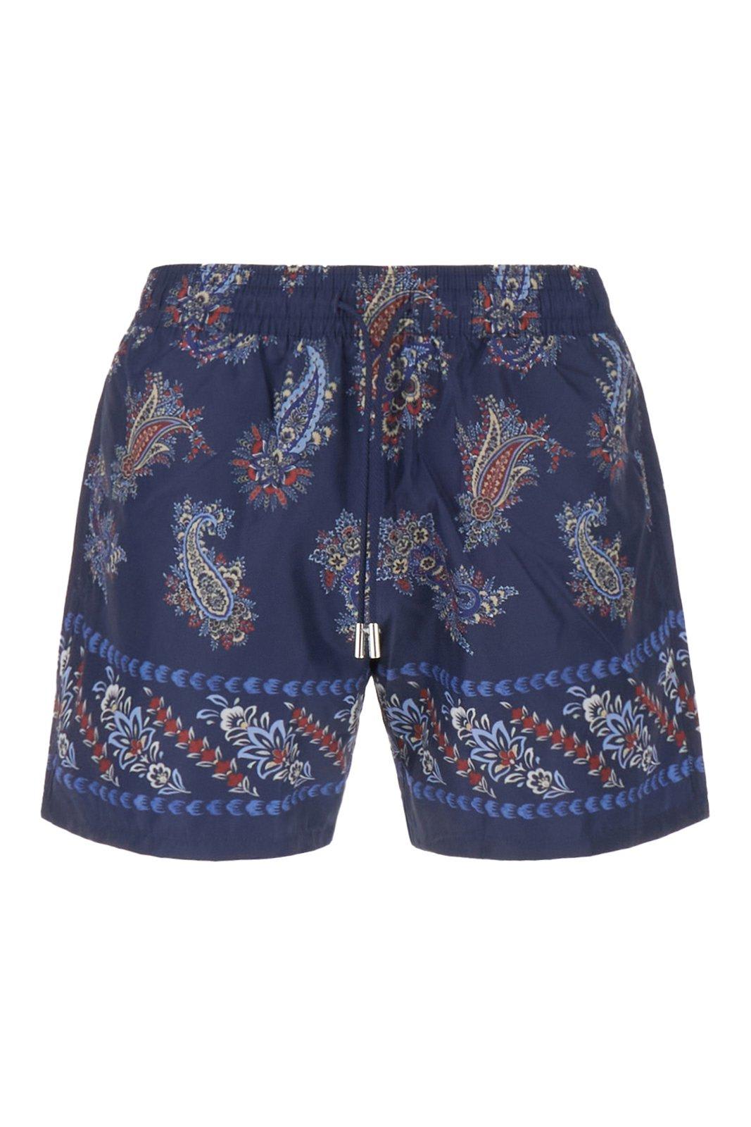 Etro Floral Printed Drawstring Swim Shorts In Blue
