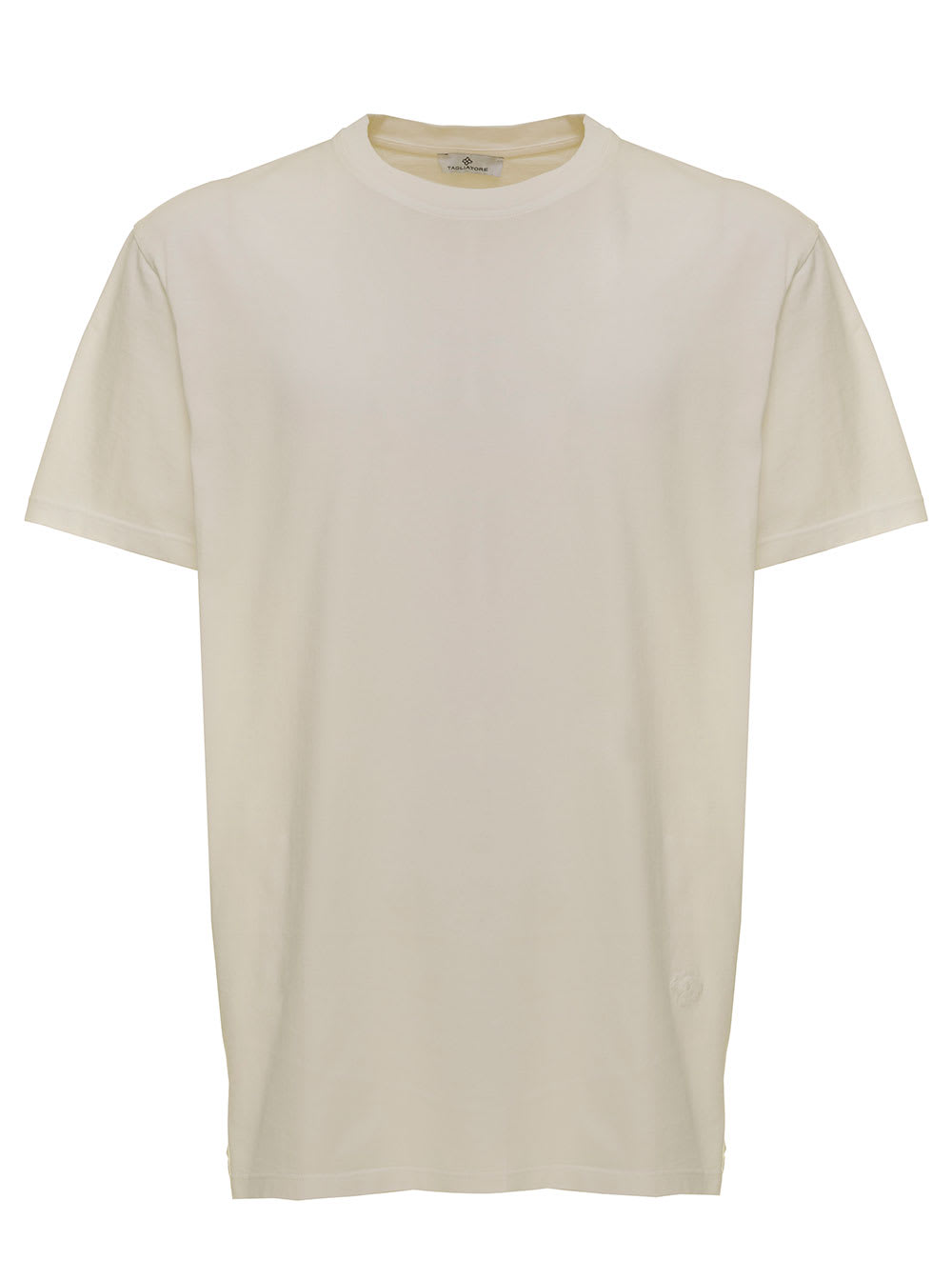 Tagliatore Mans Ivory Colored Jersey T-shirt With Embroidered Logo