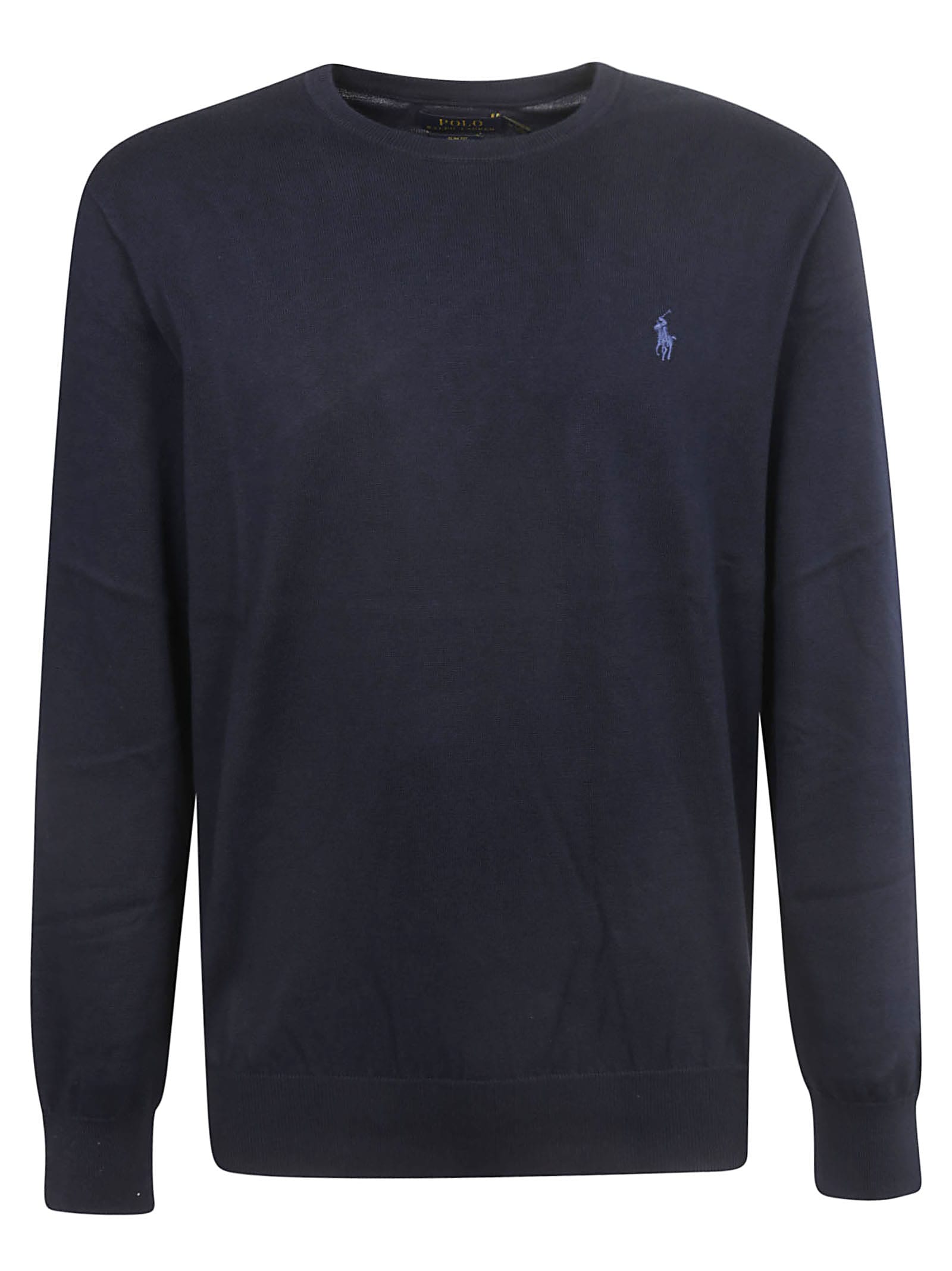 Polo Ralph Lauren Merino Wool Crew Neck Sweater With Embroidered Logo And Ribbed Detailing In Blue