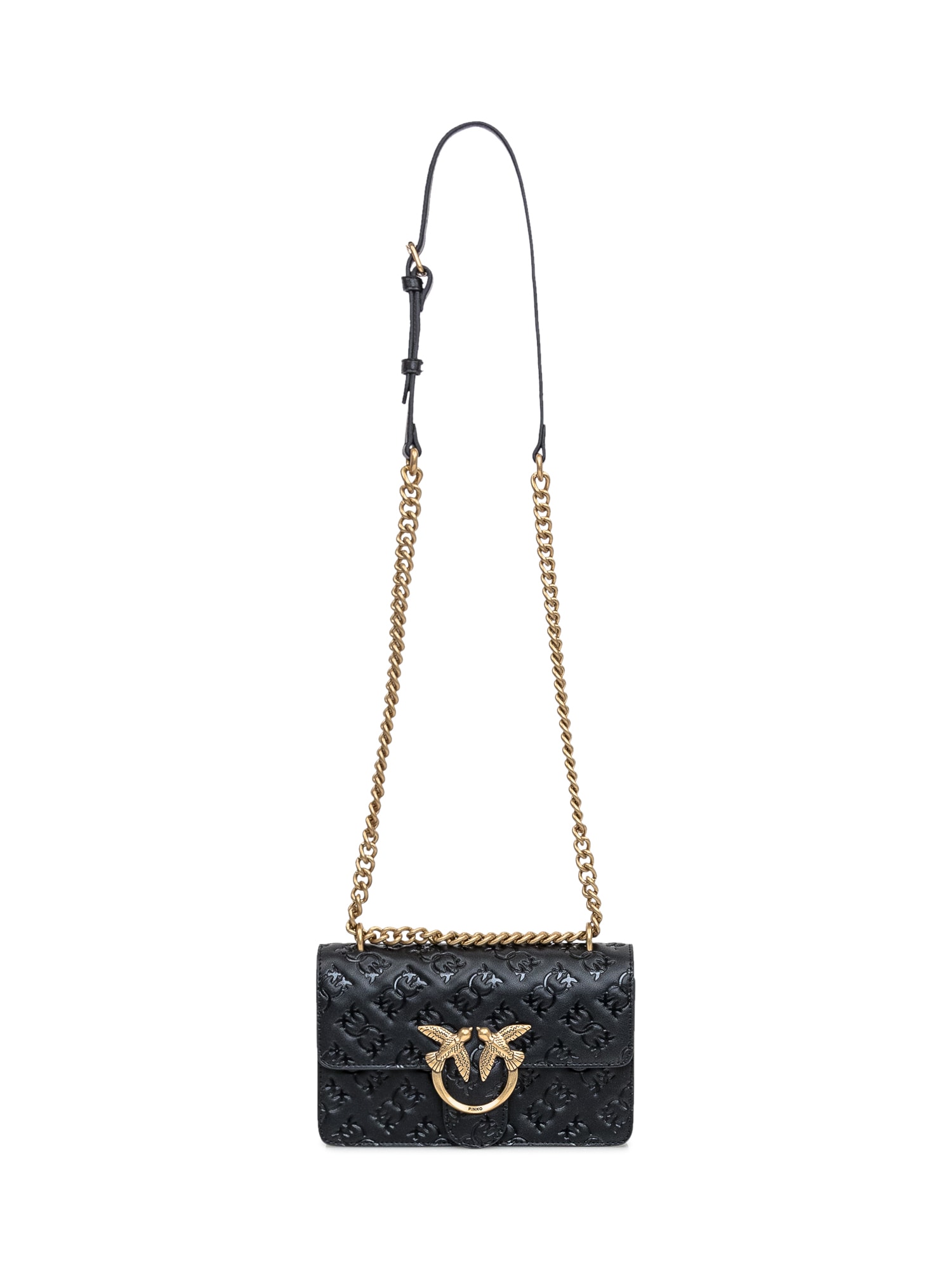 Shop Pinko Love One Mini Bag In Nero-antique Gold