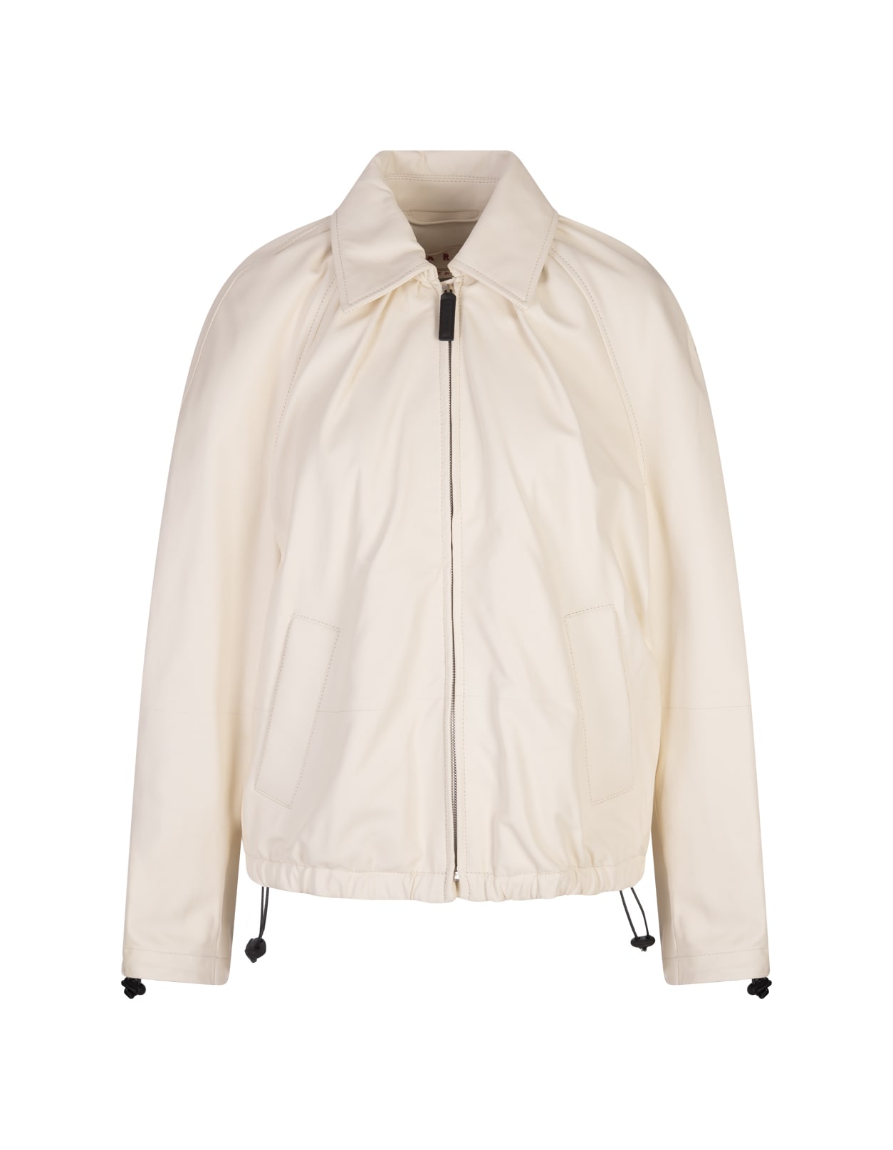 Shop Marni Cream White Leather Lightweight Jacket