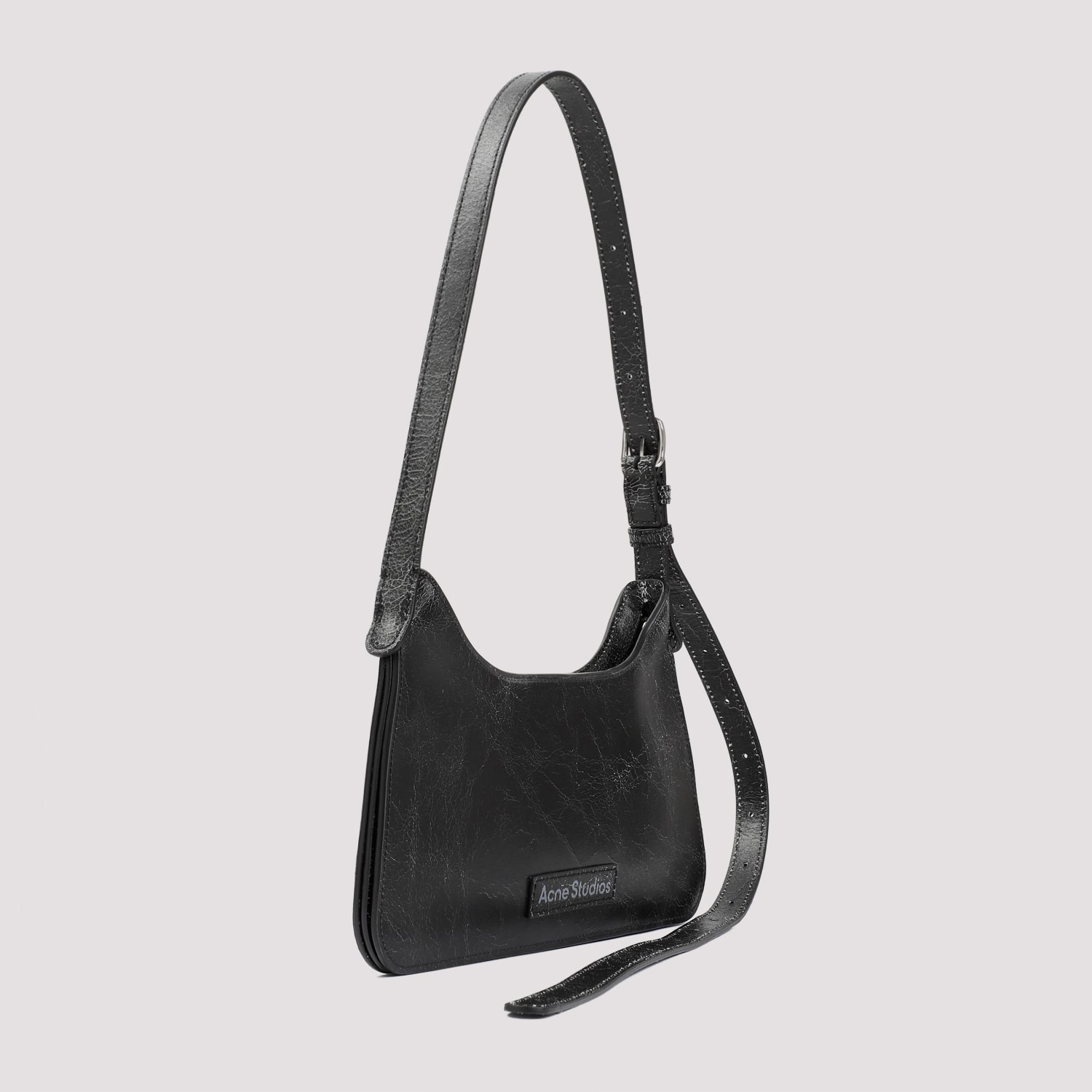 Acne Studios Black Shoulder Bag With Cracked Leather Finish