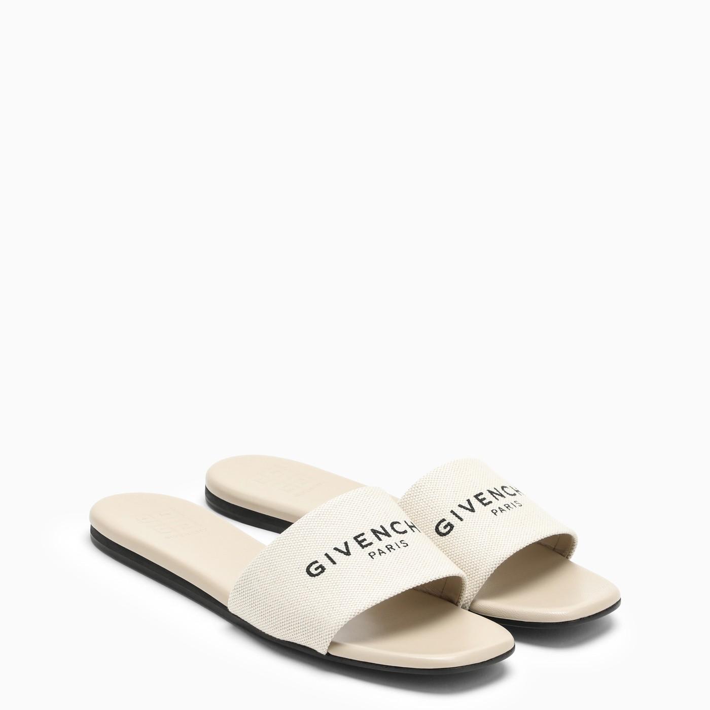 Givenchy Logo-print Canvas Sliders In Beige/black