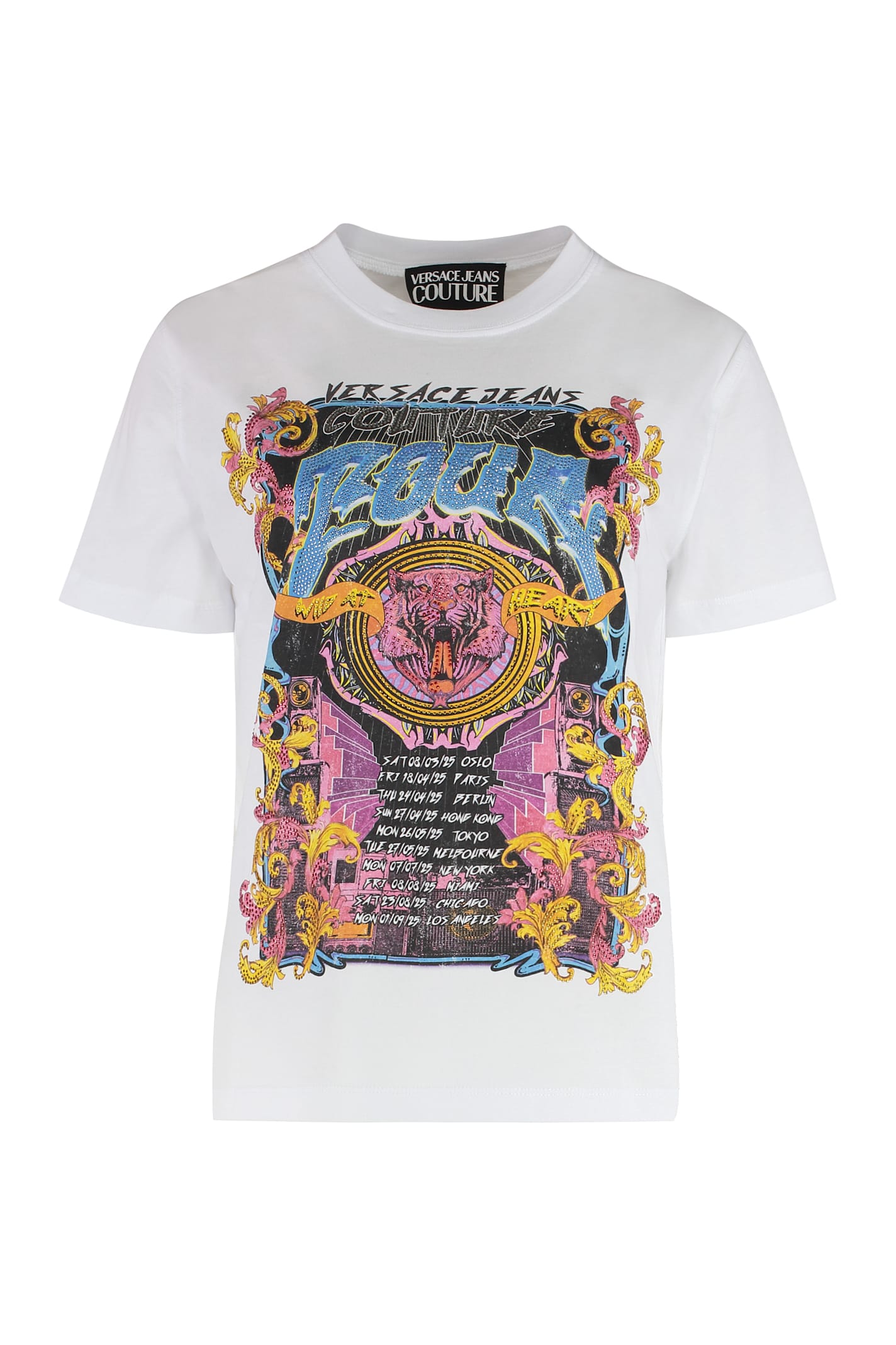 Versace Jeans Couture White Crystal Tour Logo T-shirt In White