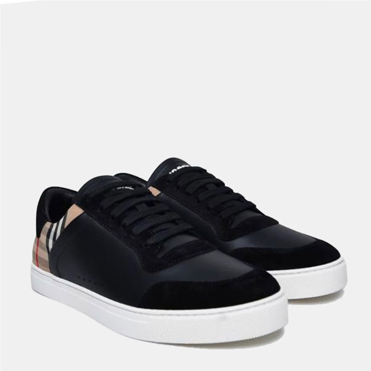 Shop Burberry Black Leather Sneakers