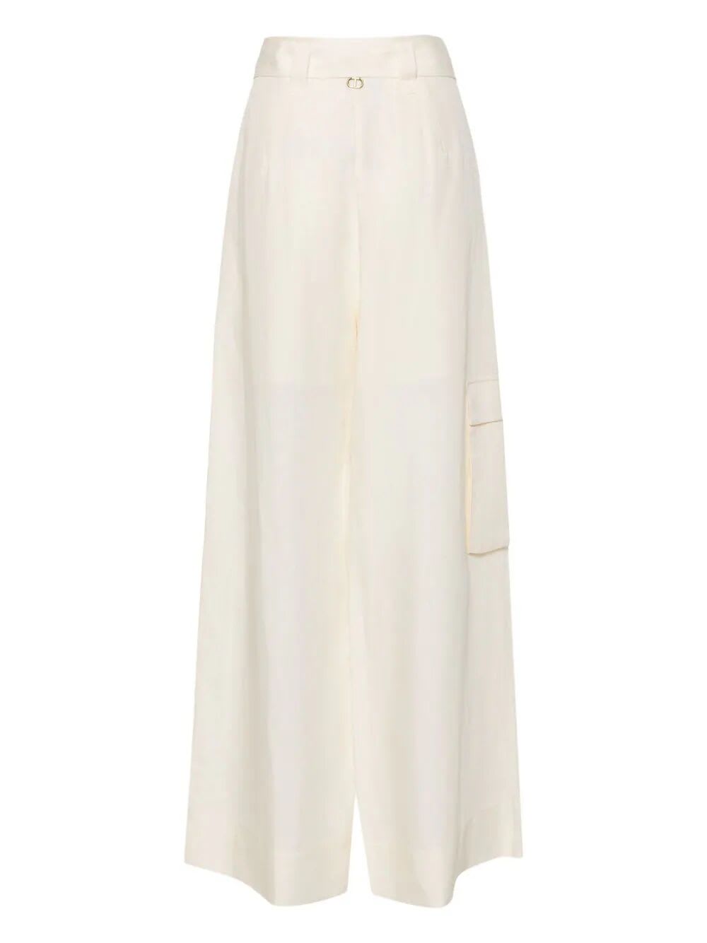 Shop Twinset Wide Leg Cargo Pants With Belt In Ivory