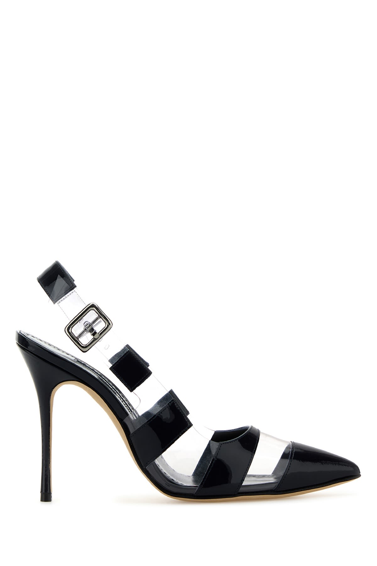 Manolo Blahnik Uxra 105 Patent-leather And Pvc Slingback Pumps In Navylgry
