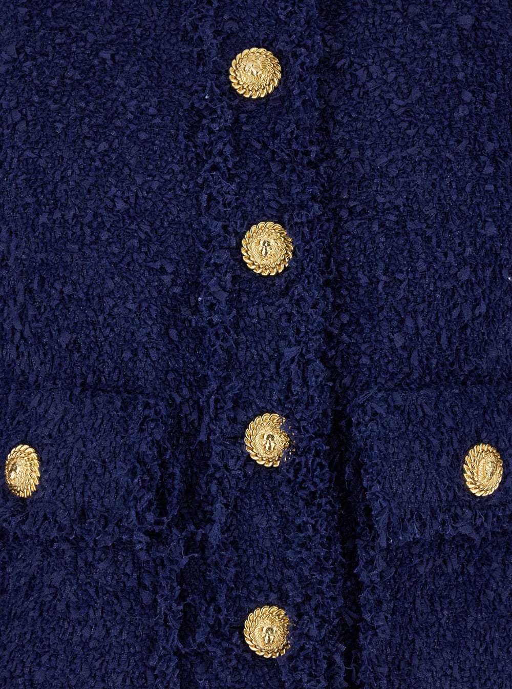 Shop Balmain Blue Collarless Jacket With Gold Buttons In Tweed Woman