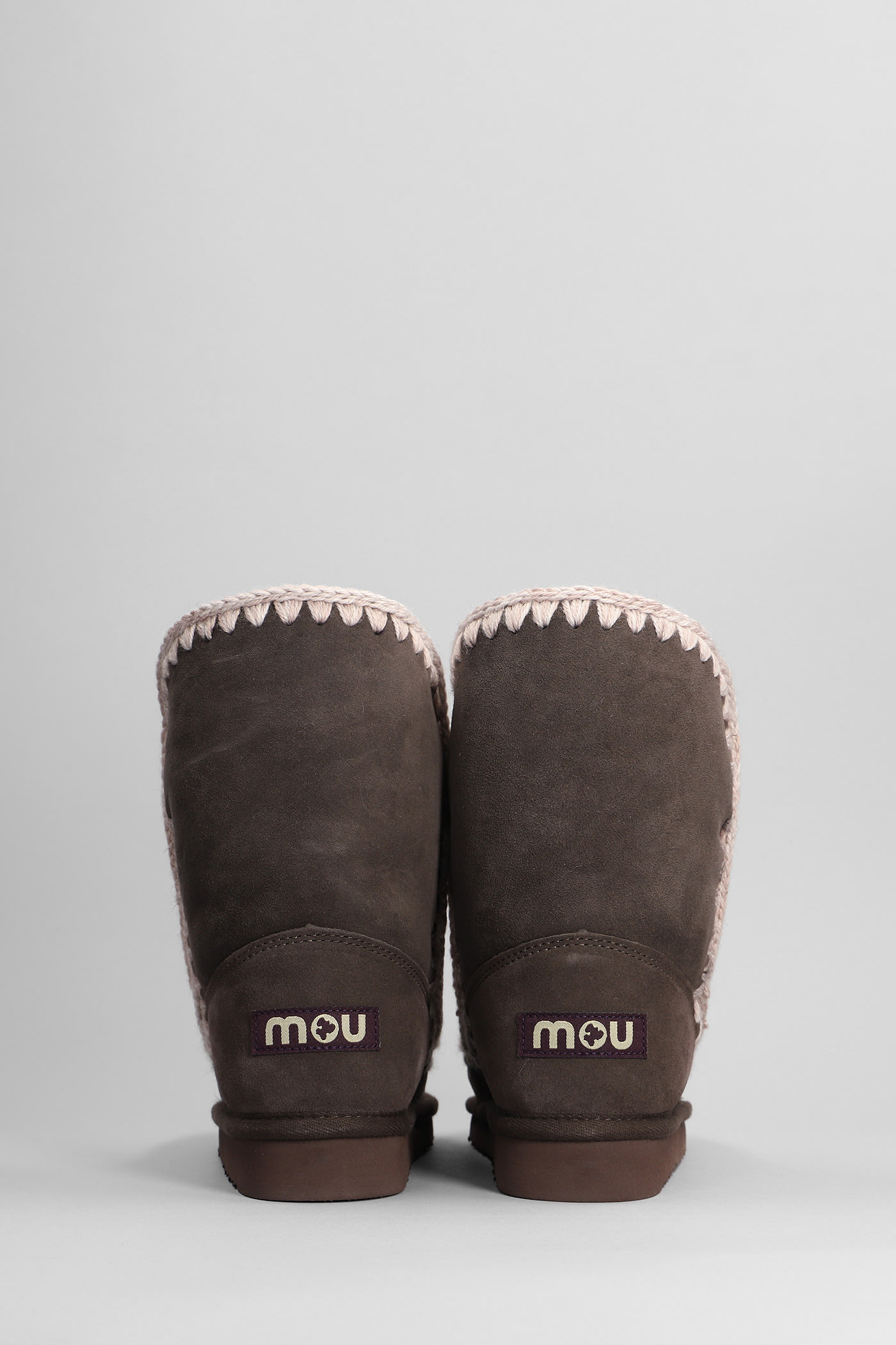 MOU ESKIMO 24 LOW HEELS ANKLE BOOTS IN BROWN SUEDE 
