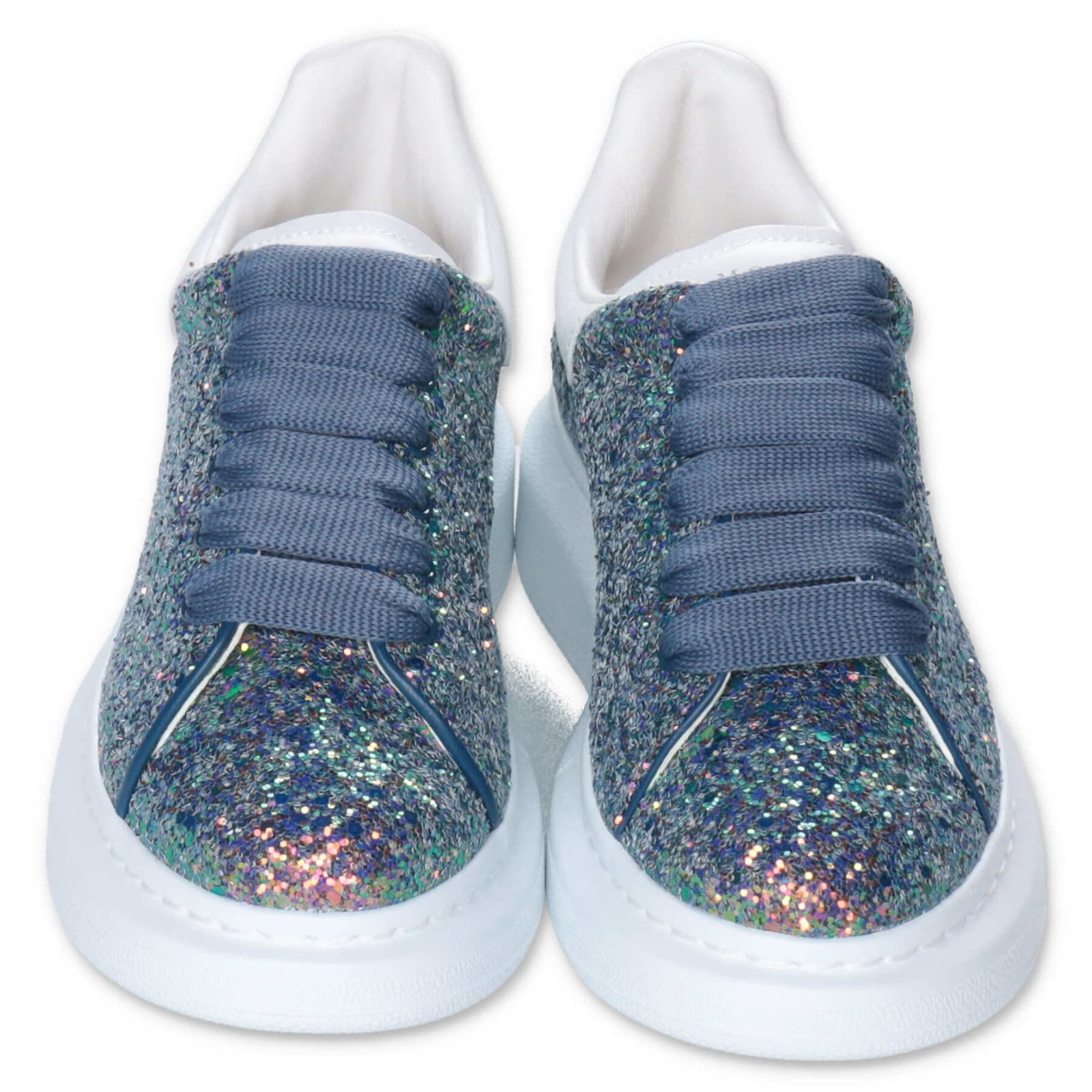 Alexander Mcqueen Sneakers Blu Glitterate In Pelle Bambina