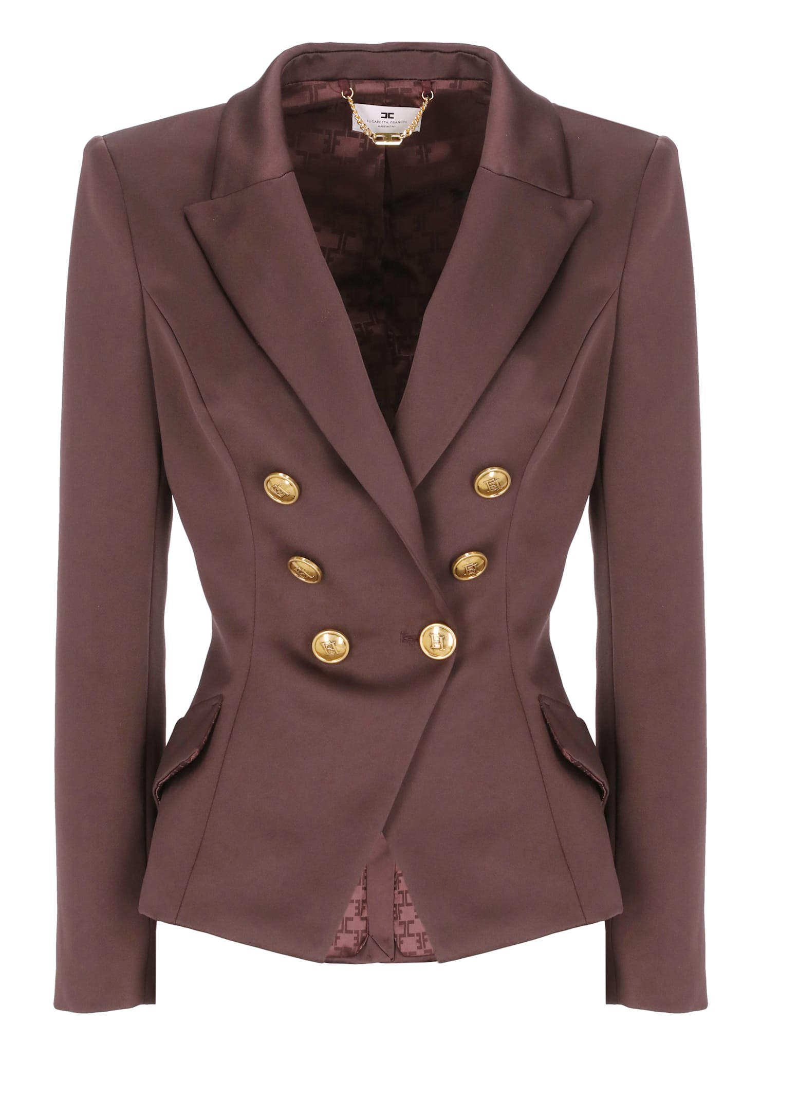 Elisabetta Franchi Duchesse Blazer With Jewel Buttons In Burgundy
