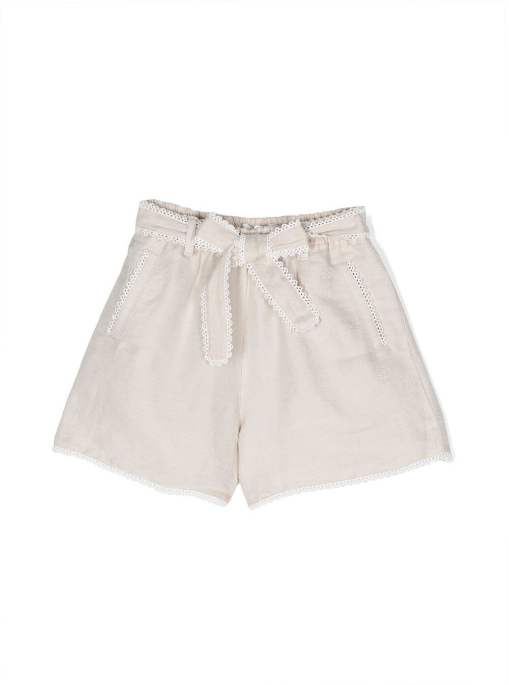 Shop Chloé Beige Bermuda Shorts With Bow-detail In Linen Blend Girl In White