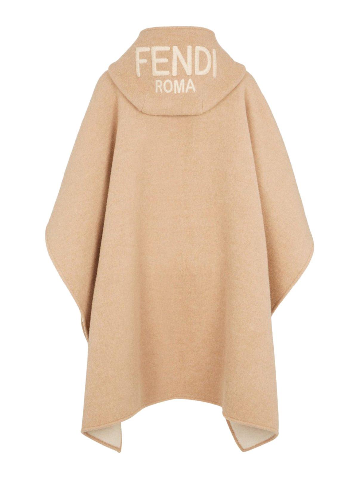 Shop Fendi Logo Embroidered Cape Jacket In Miele Dark