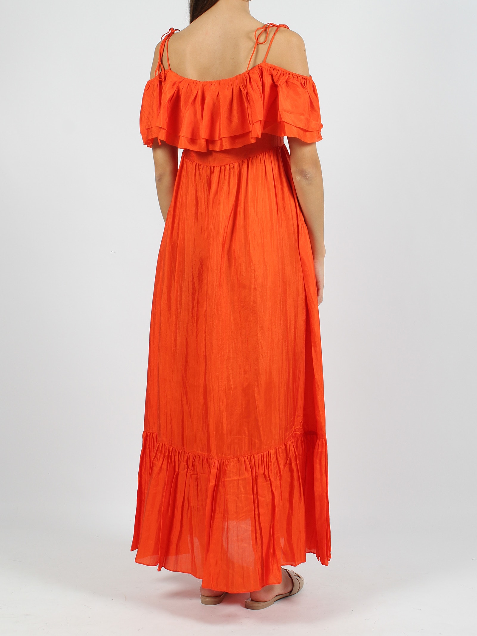 Shop The Rose Ibiza Ruffled Silk Long Dress In Yellow & Orange