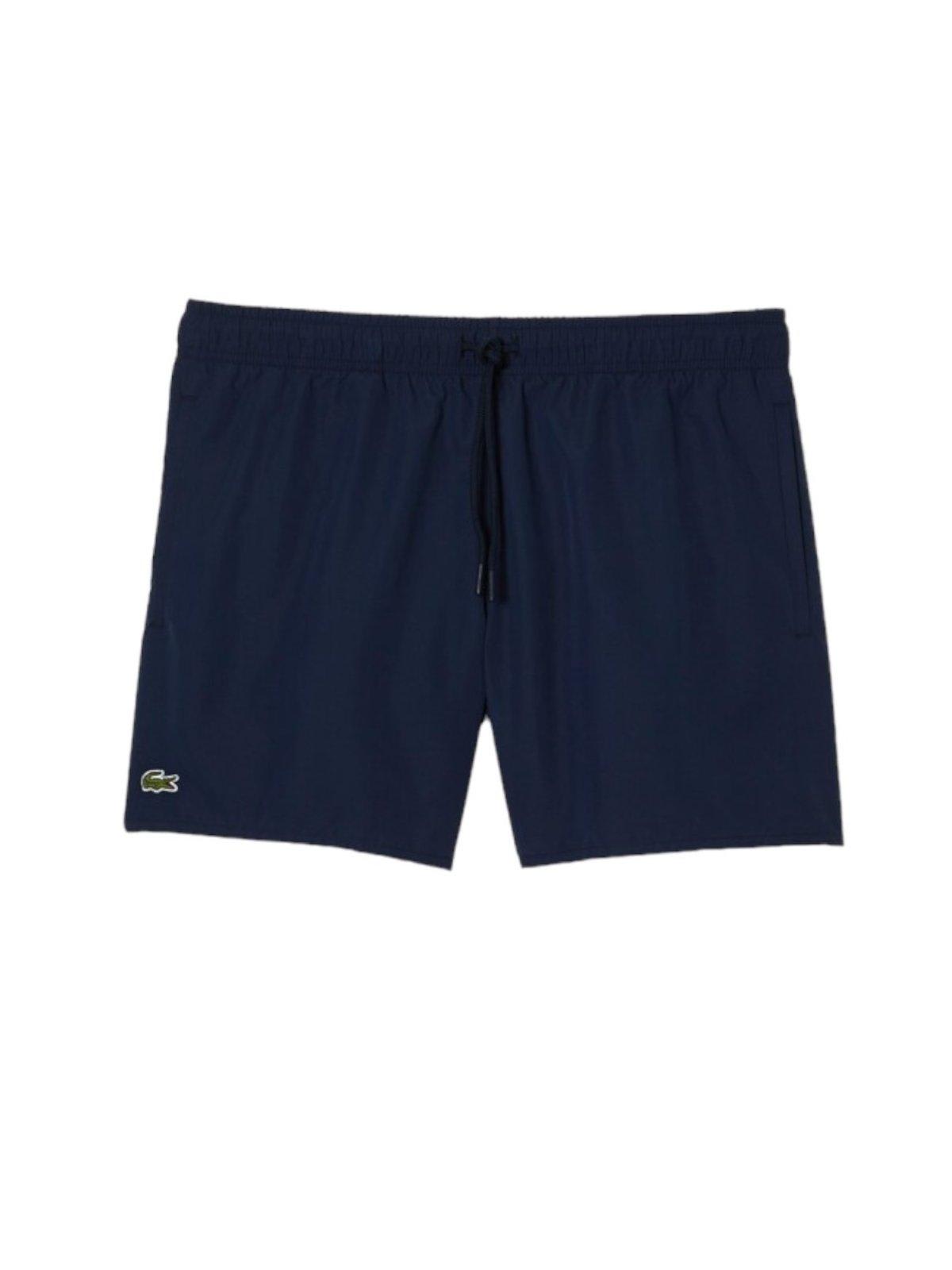 Shop Lacoste Logo Patch Drawstring Swim Shorts In Navy Blue/green