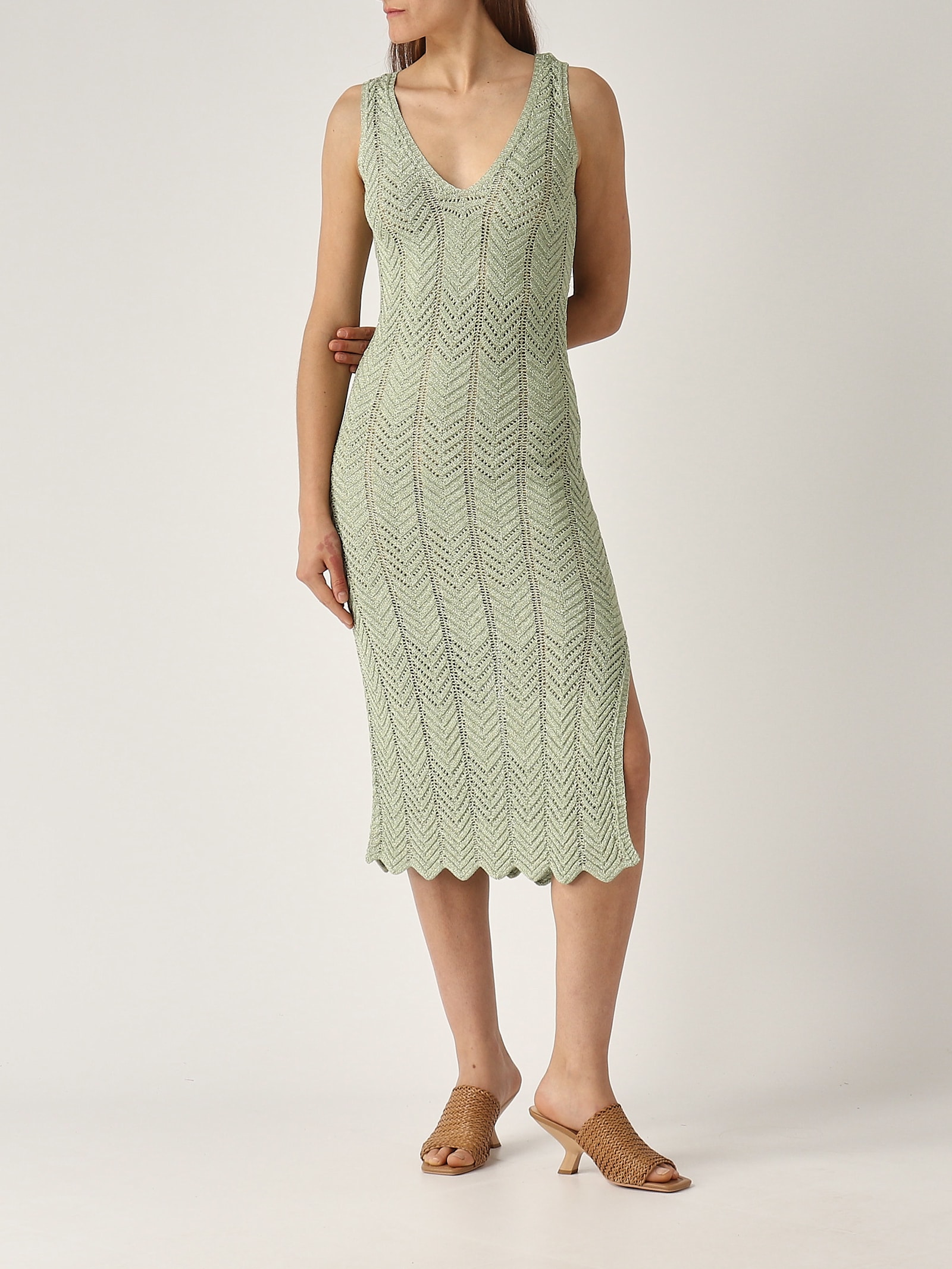 Twinset Green Midi Dress With Lurex-effect In Verde Acqua