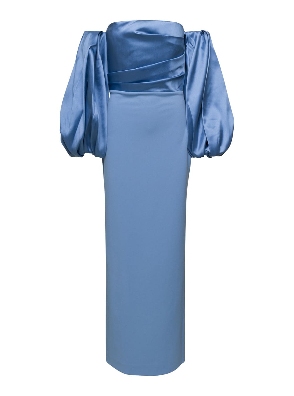 Light Blue Maxi Dress With Puffed Sleeves In Techno Fabric Woman