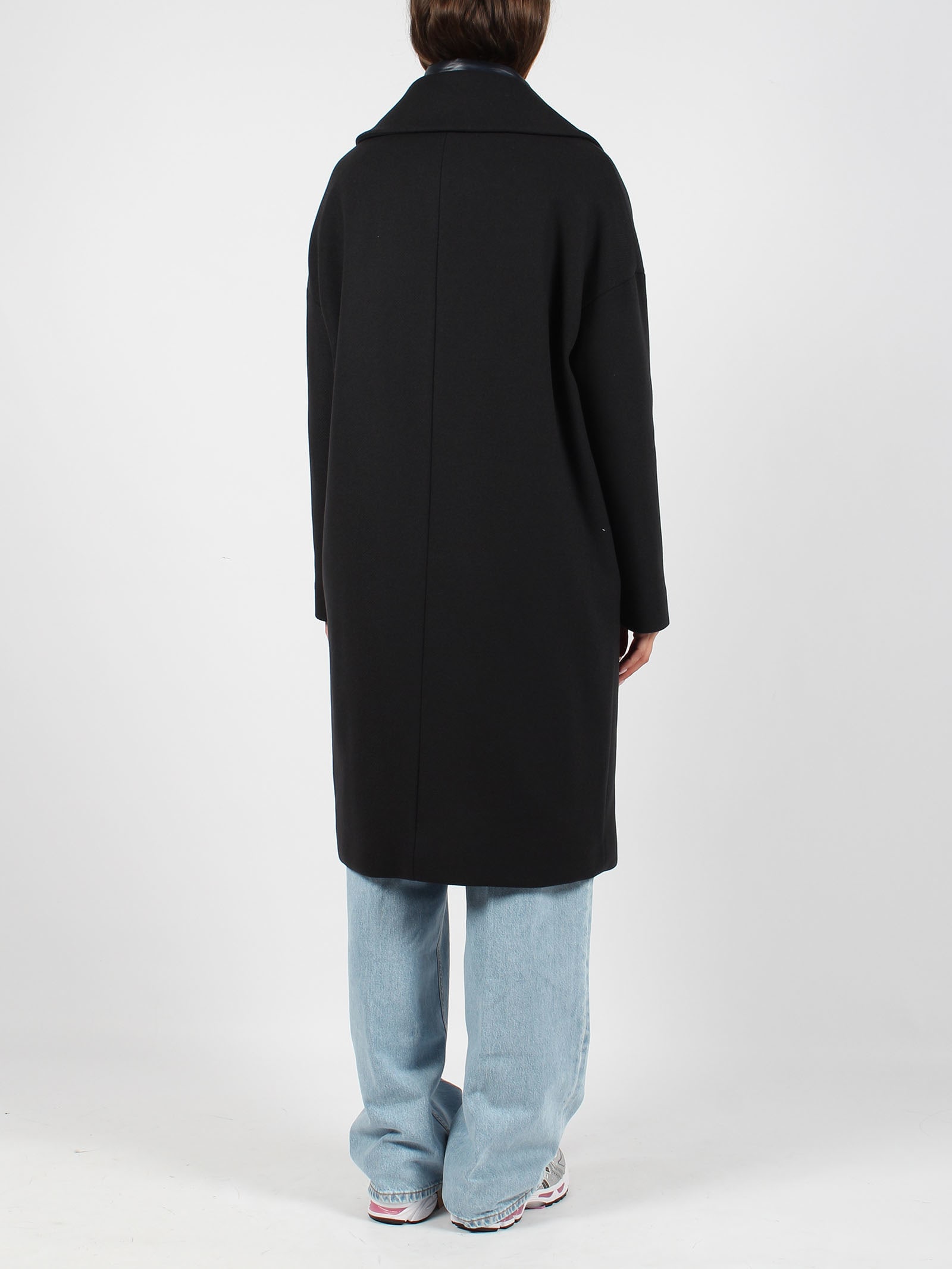 Herno Black Padded Single-breasted Coat In Mixed Of Tech Materials Woman In Blue