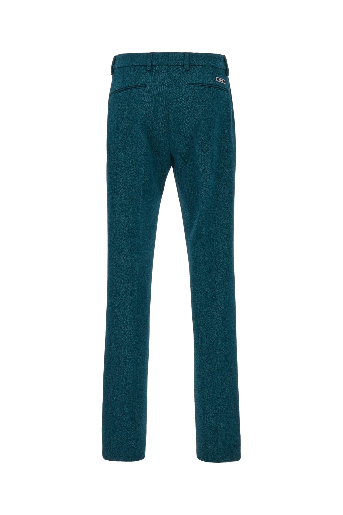 Shop Versace Teal Green Stretch Wool Blend Pants In 2bi20