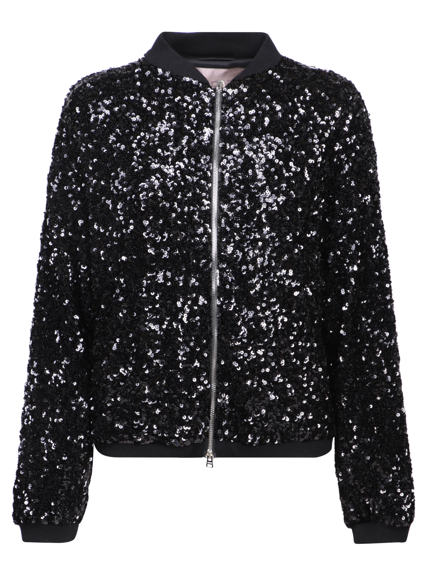 Shop Herno Black Sequin Bomber Jacket