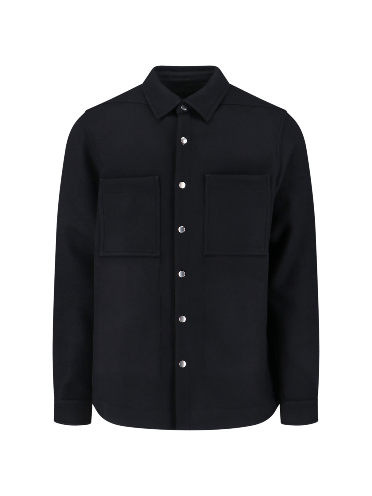 Rick Owens Structured Black Jacket With Classic Collar And Snap Closure In Black