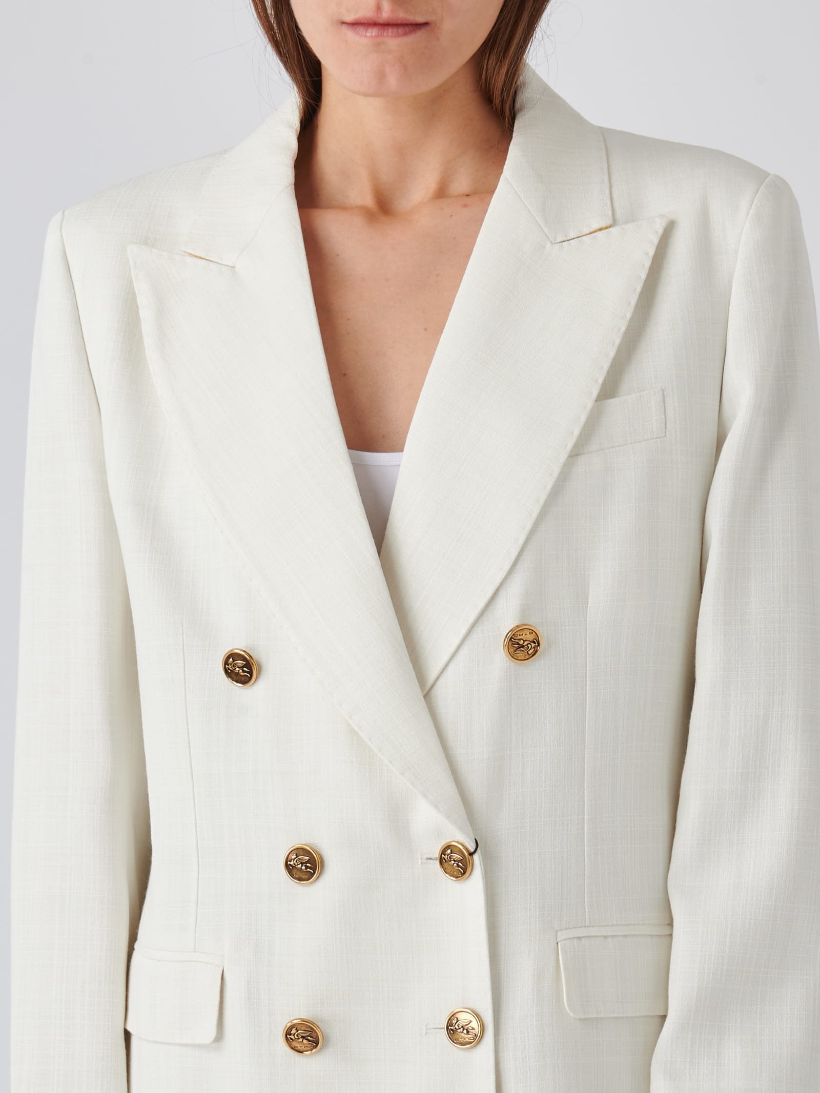 Etro Slub-texture Double-breasted Tailored Blazer In Bianco