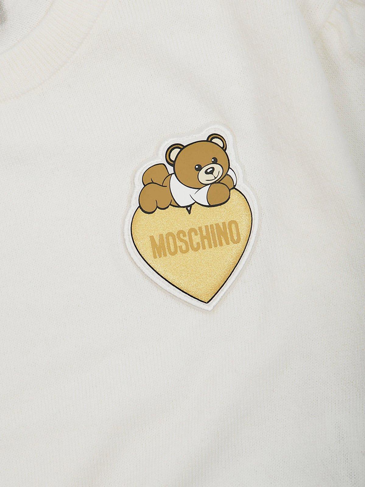 Moschino Teddy Bear Patch Crewneck Jumper In White