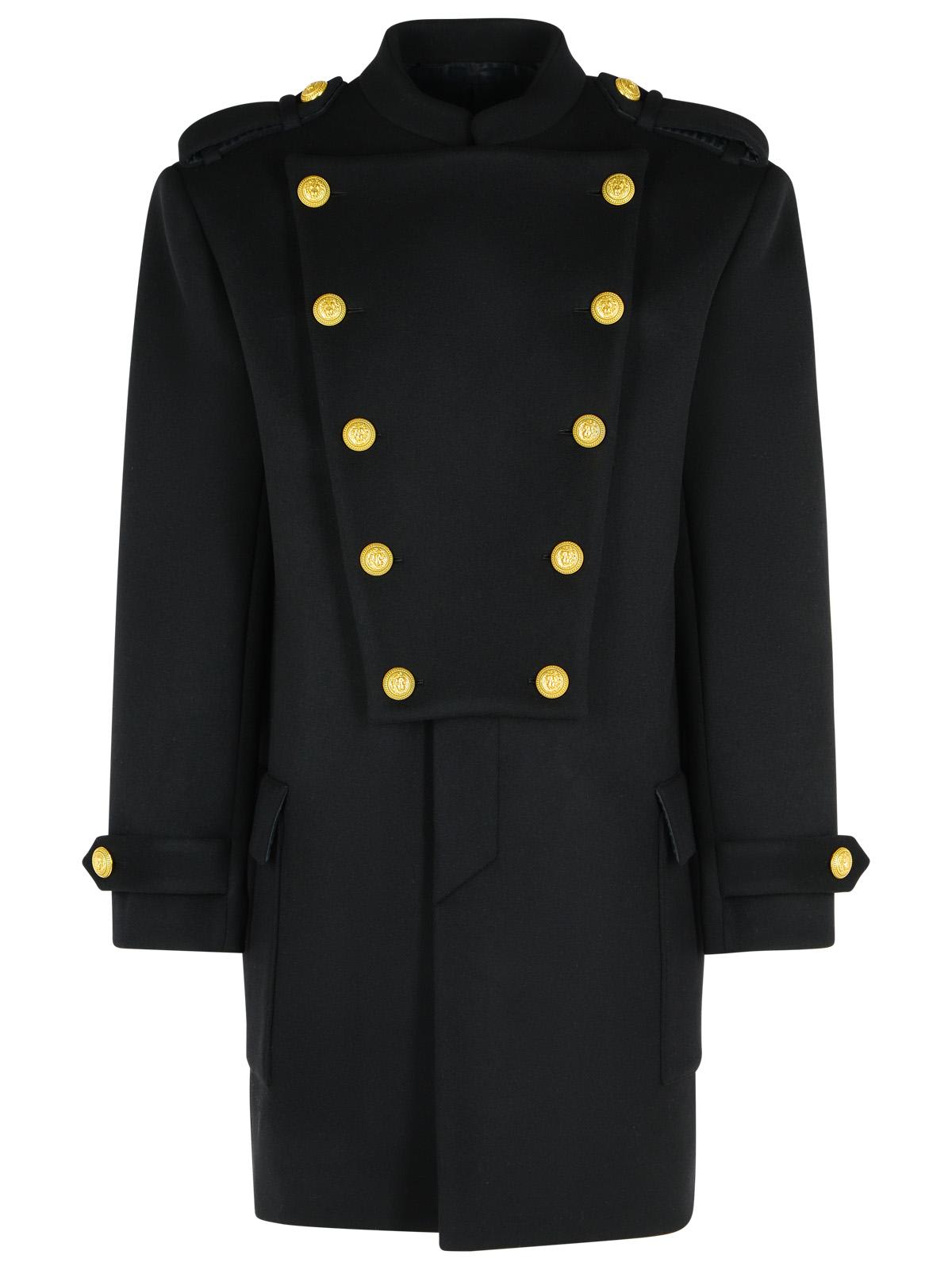 Balmain Double-breasted Embellished Wool And Cashmere-blend Coat In Black