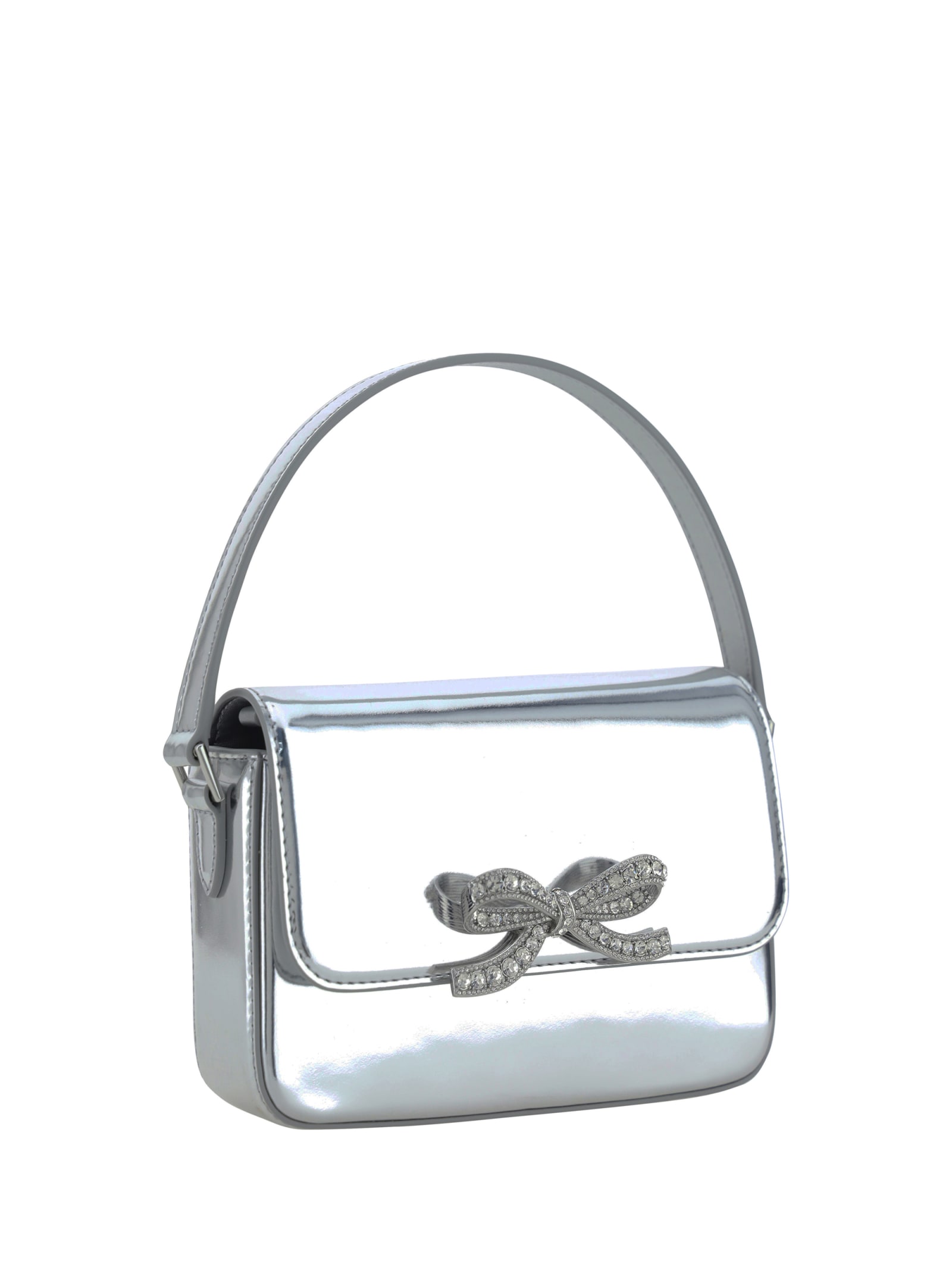 Shop Self-portrait Baguette Handbag In Silver