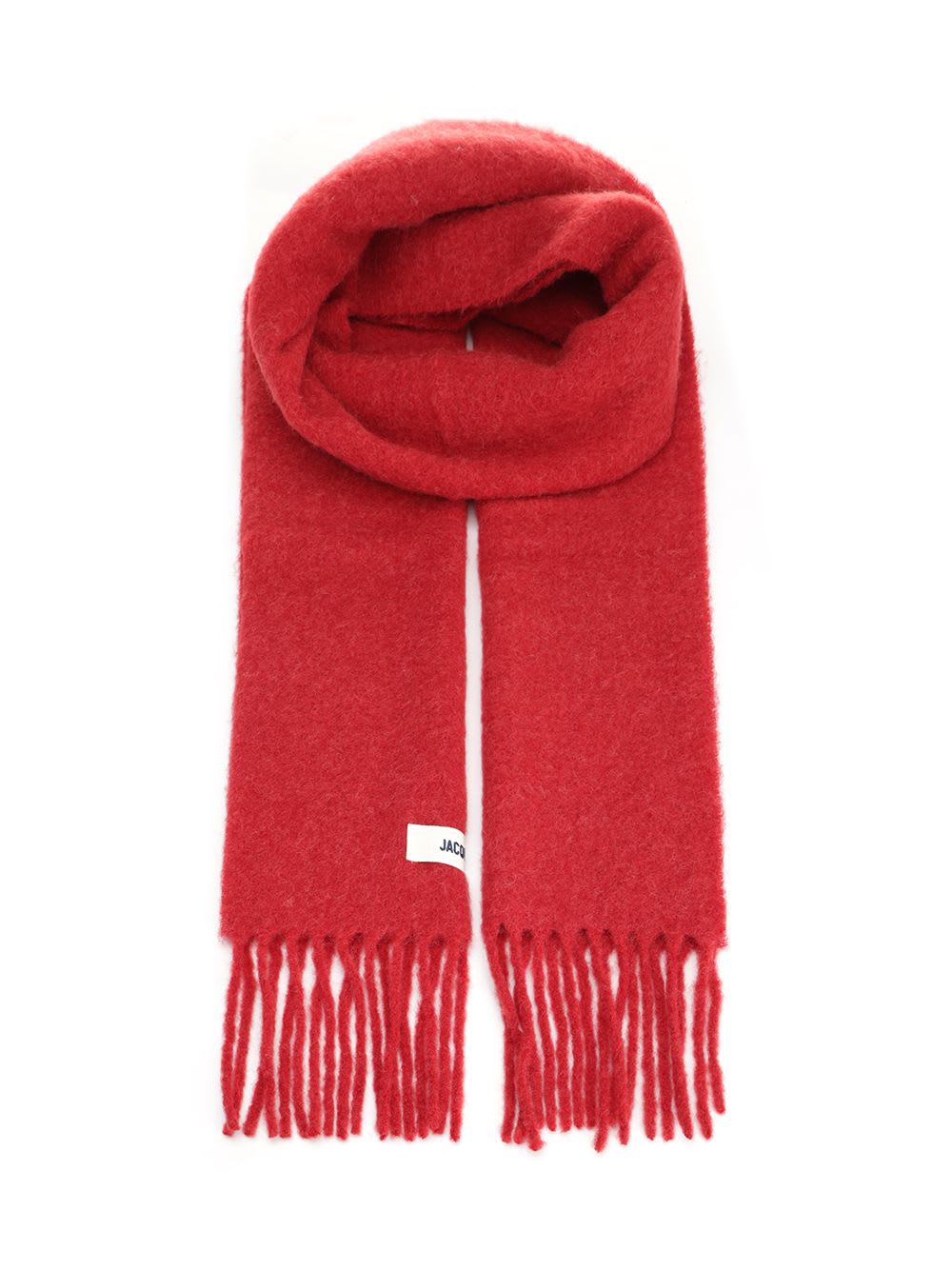 Jacquemus Long Red Scarf With Fringed Ends And Subtle Branding In Red