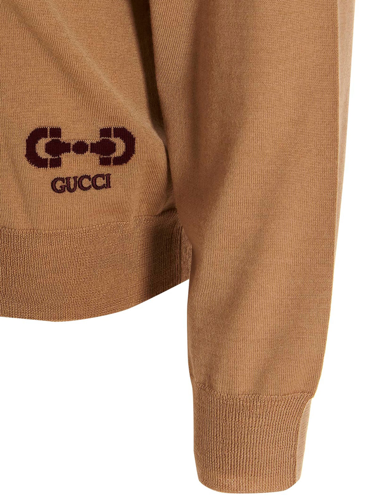 Shop Gucci Logo Sweater In Beige