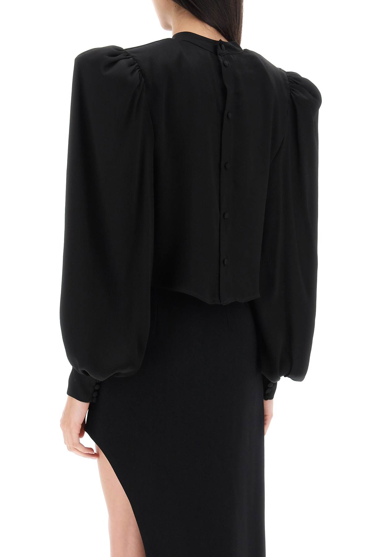 Shop Mvp Wardrobe Edendale Cropped Blouse In Satin In Nero (black)
