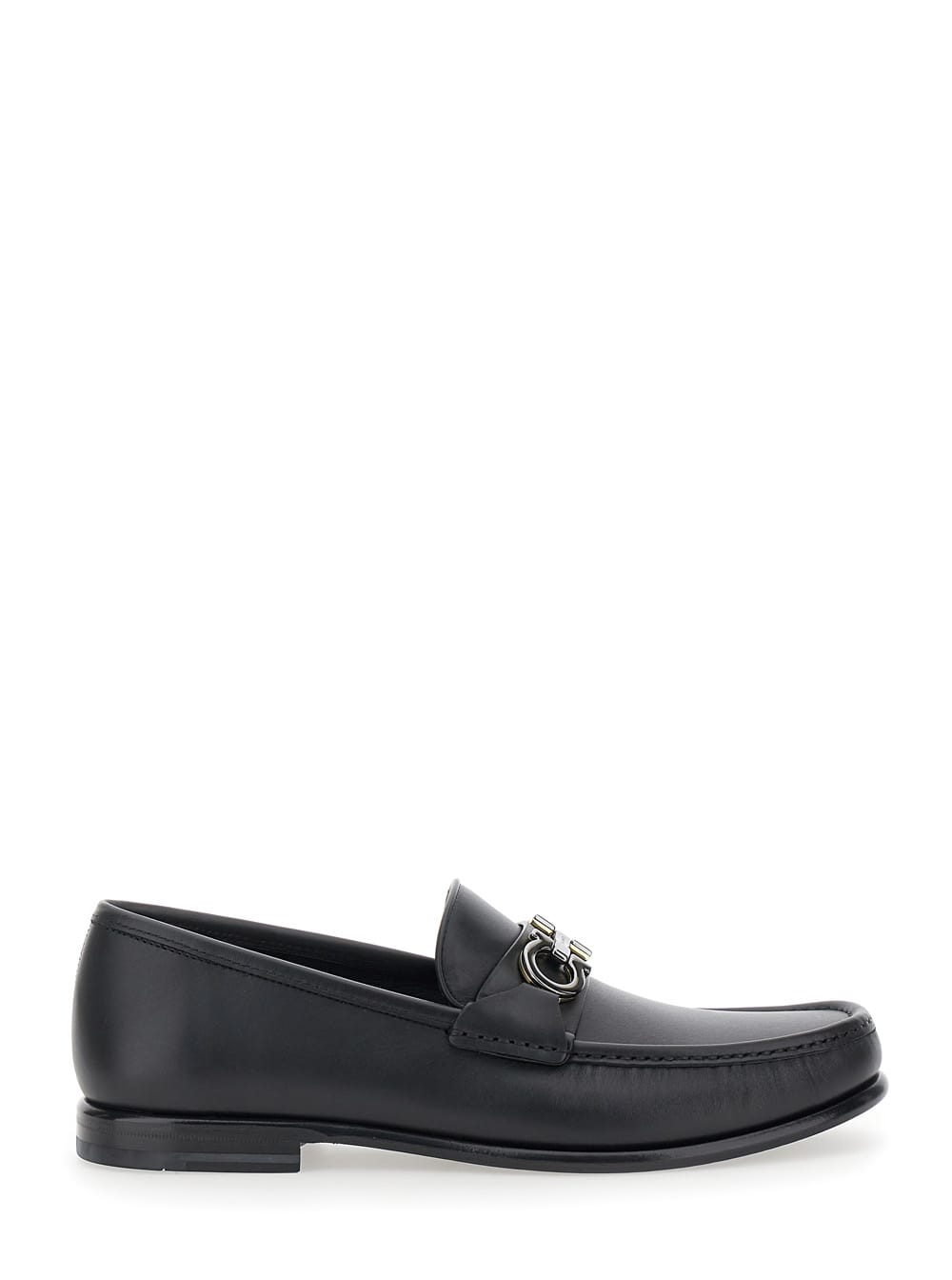 Ferragamo Gancini Ornament Loafers In Calf Leather In Black