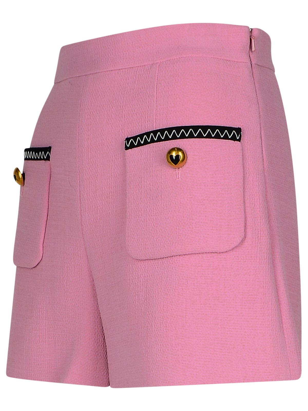 Shop Moschino Pink Virgin Wool Blend Shorts