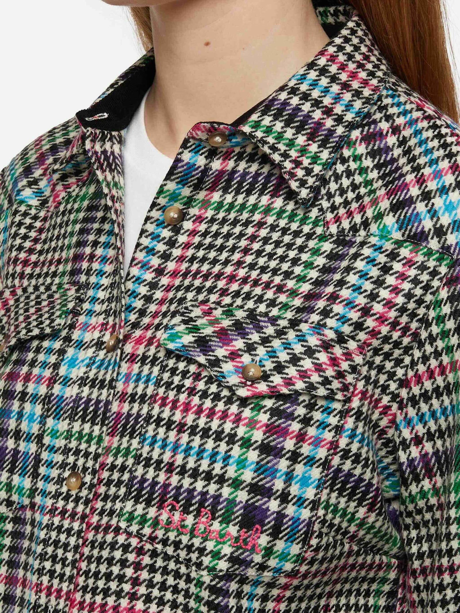 MC2 SAINT BARTH WOOL SHIRT DEER WITH PRINCE OF WALES PRINT