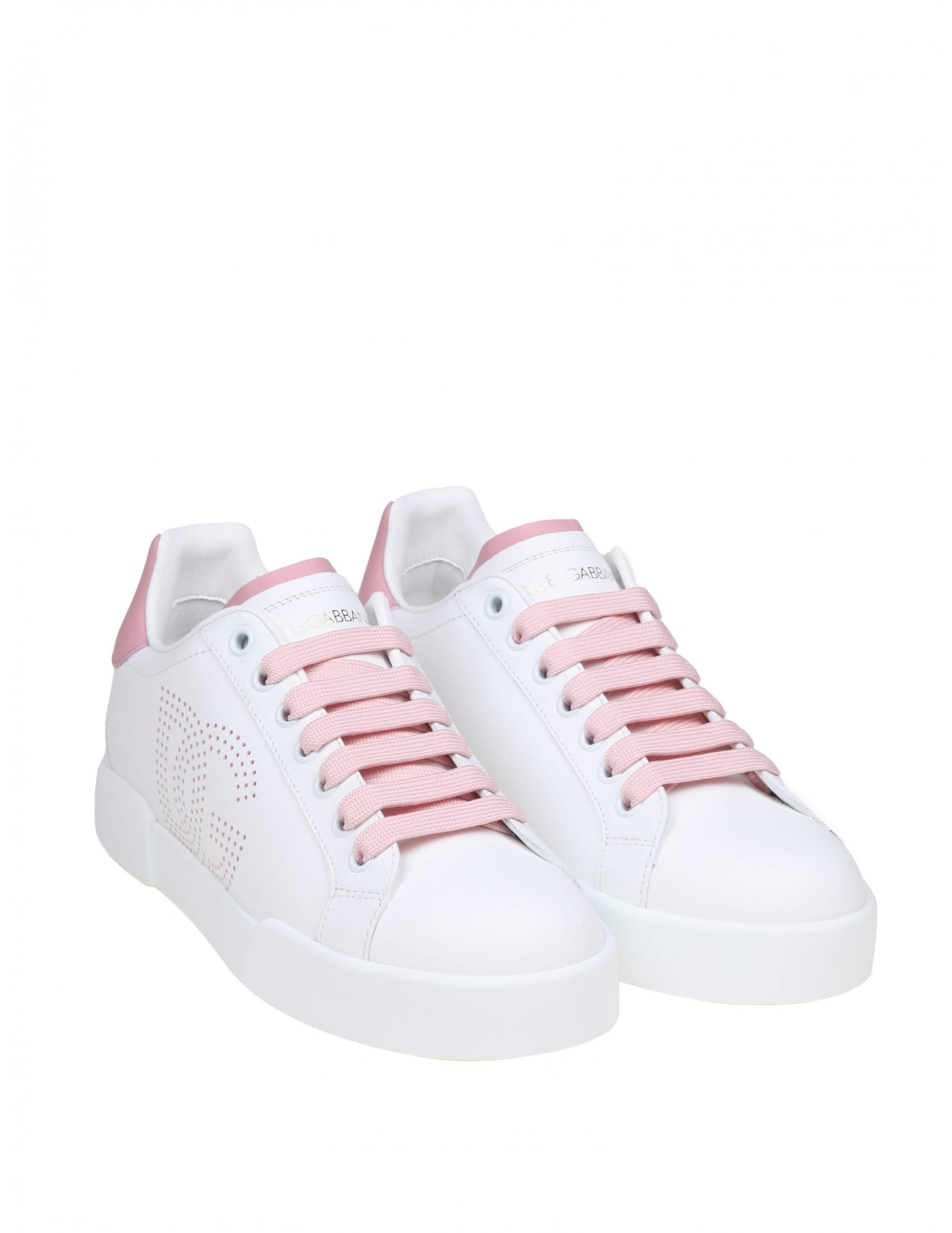 Shop Dolce & Gabbana Portofino Light Sneakers In White And Pink Leather In White/pink