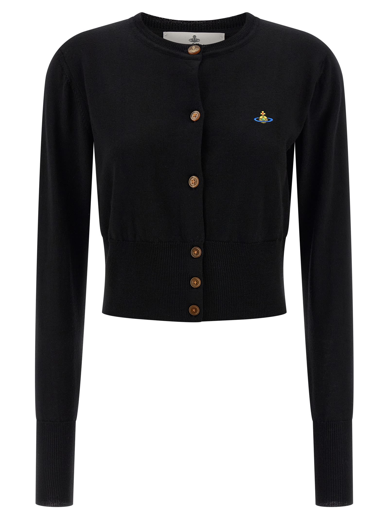 Vivienne Westwood Cropped Cardigan With Distinctive Buttons And Embroidered Emblem In Black