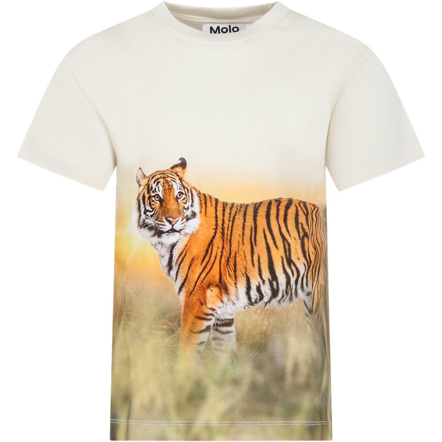 Molo Kids' Ivory T-shirt For Boy With Tiger