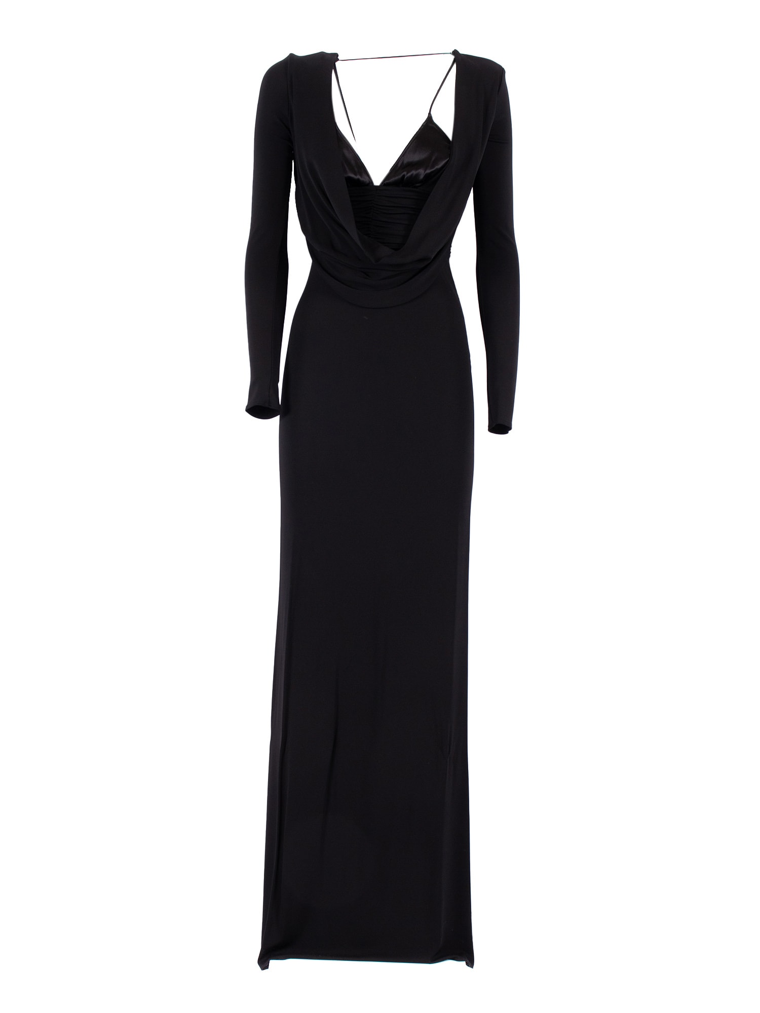 Elisabetta Franchi Maxi Dress With Draped Cowl Neckline In Black