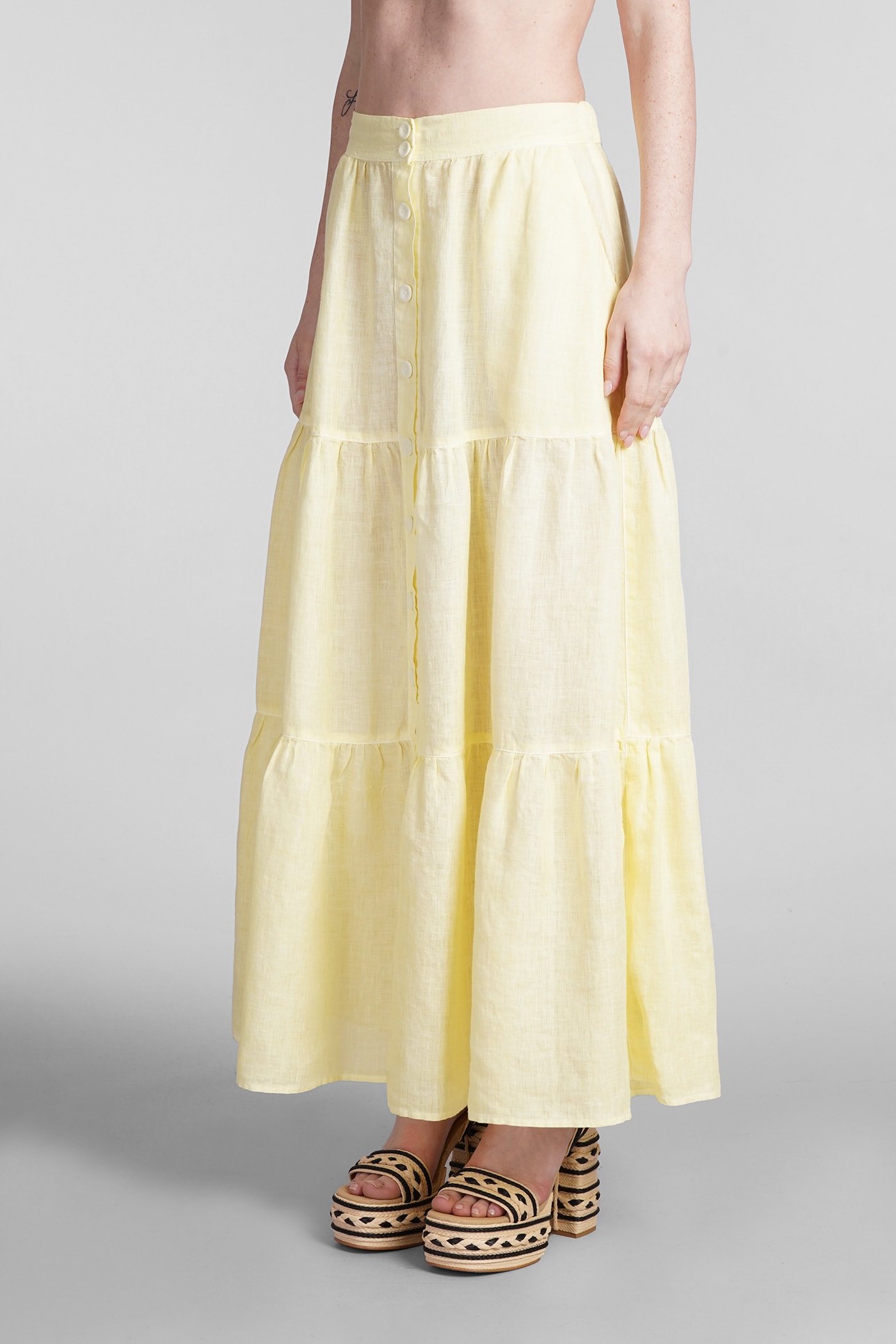 Shop 120% Lino Skirt In Yellow Linen