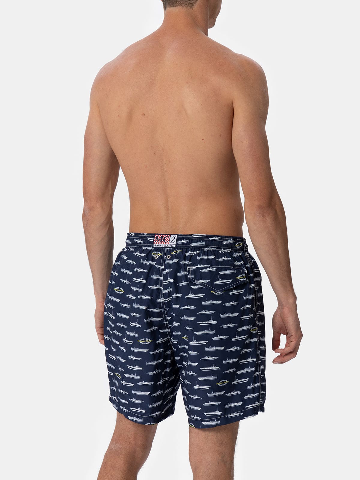 Mc2 Saint Barth Man Lightweight Fabric Swim-shorts Lighting With Magnum Marine Print Magnum Marine Special Edition In Blue