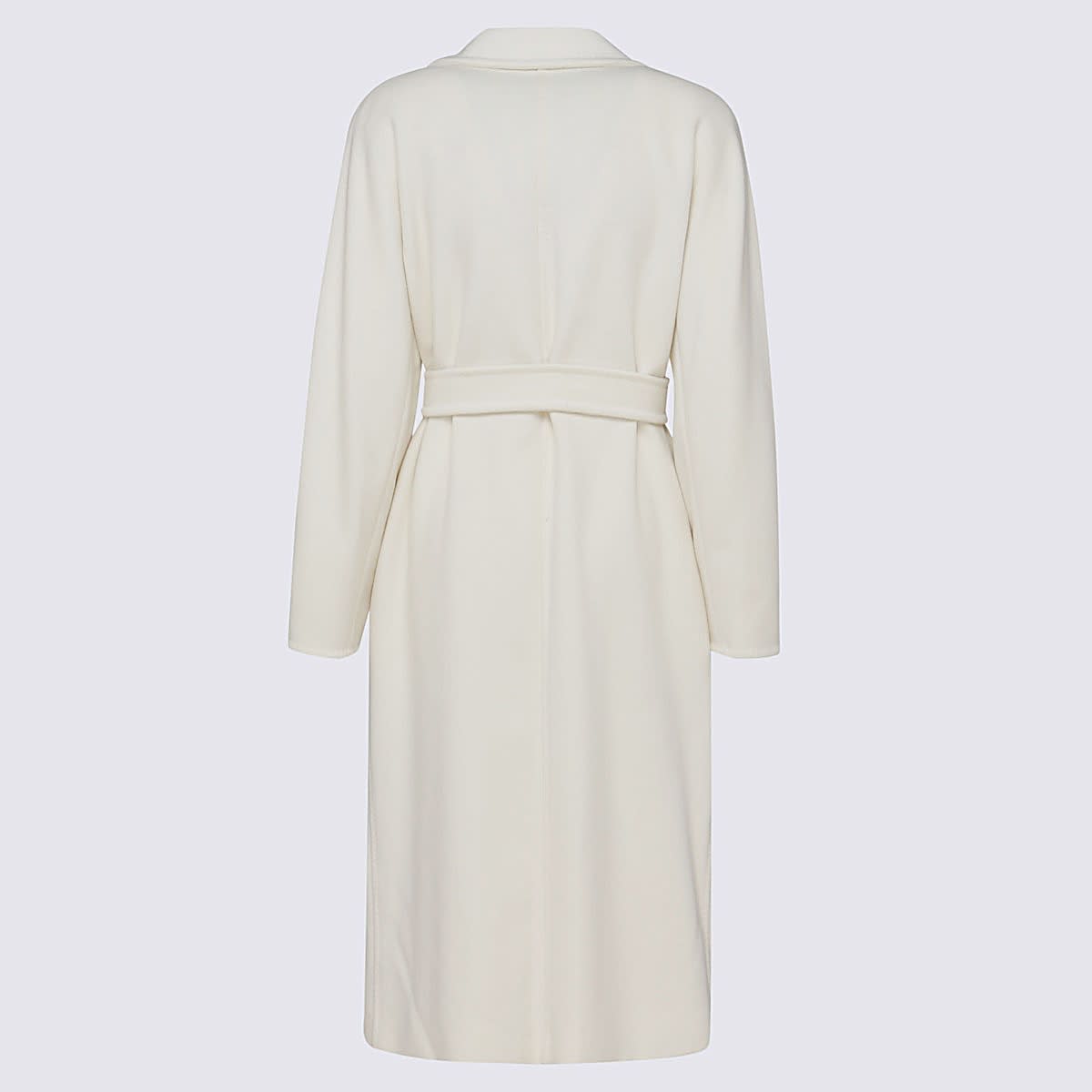 Max Mara Double-breasted Belted Coat Long Sleeves In White