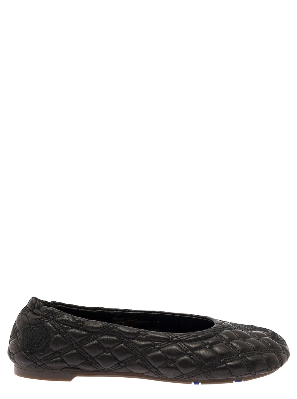 Shop Burberry Black Ballet Flats With Equestrian Knight Embroidery In Matelassé Leather Woman