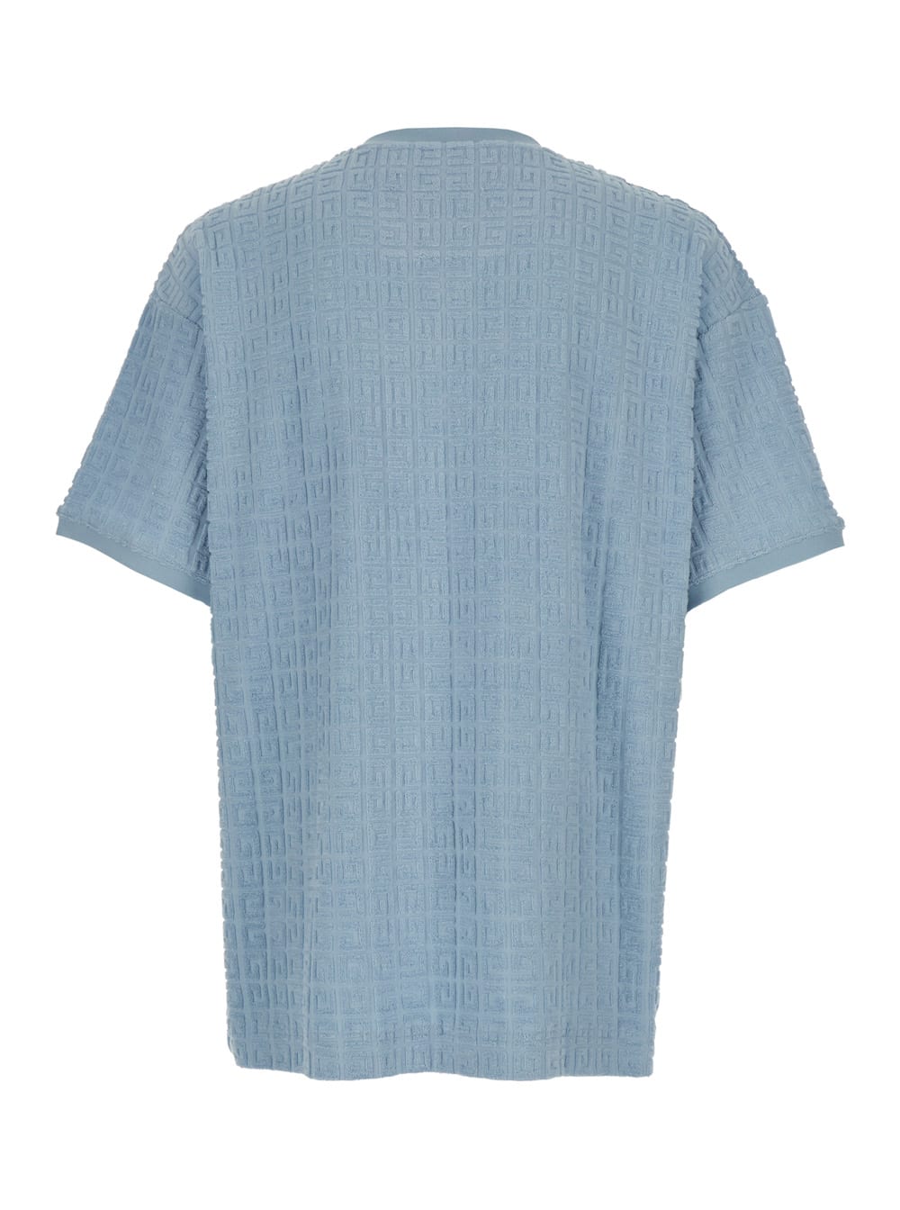 Shop Givenchy Light Blue Crewneck T-shirt With All-over 4g Motif In Cotton Blend Man In Azzurro