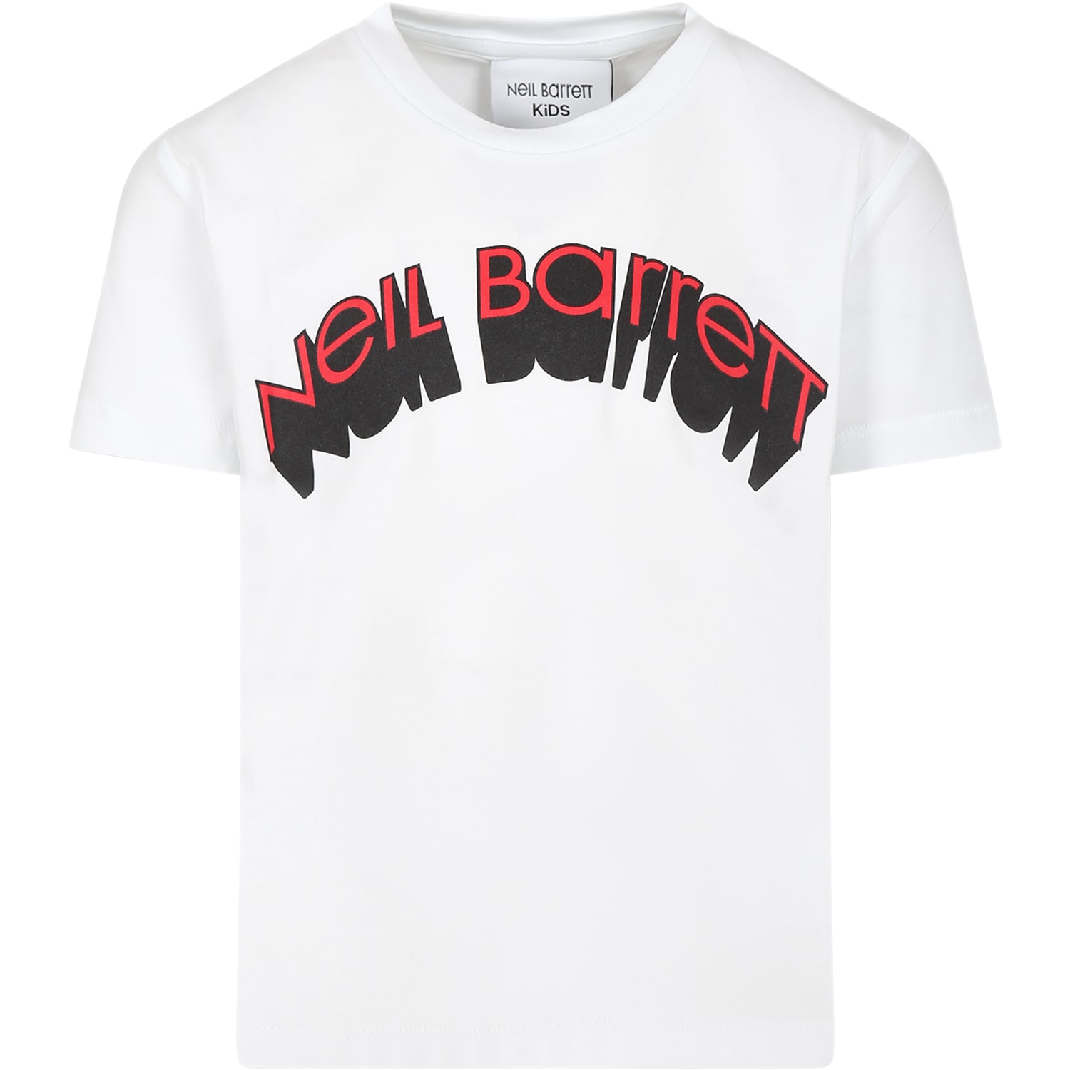 NEIL BARRETT WHITE T-SHIRT FOR BOY WITH RED AND WHITE LOGO
